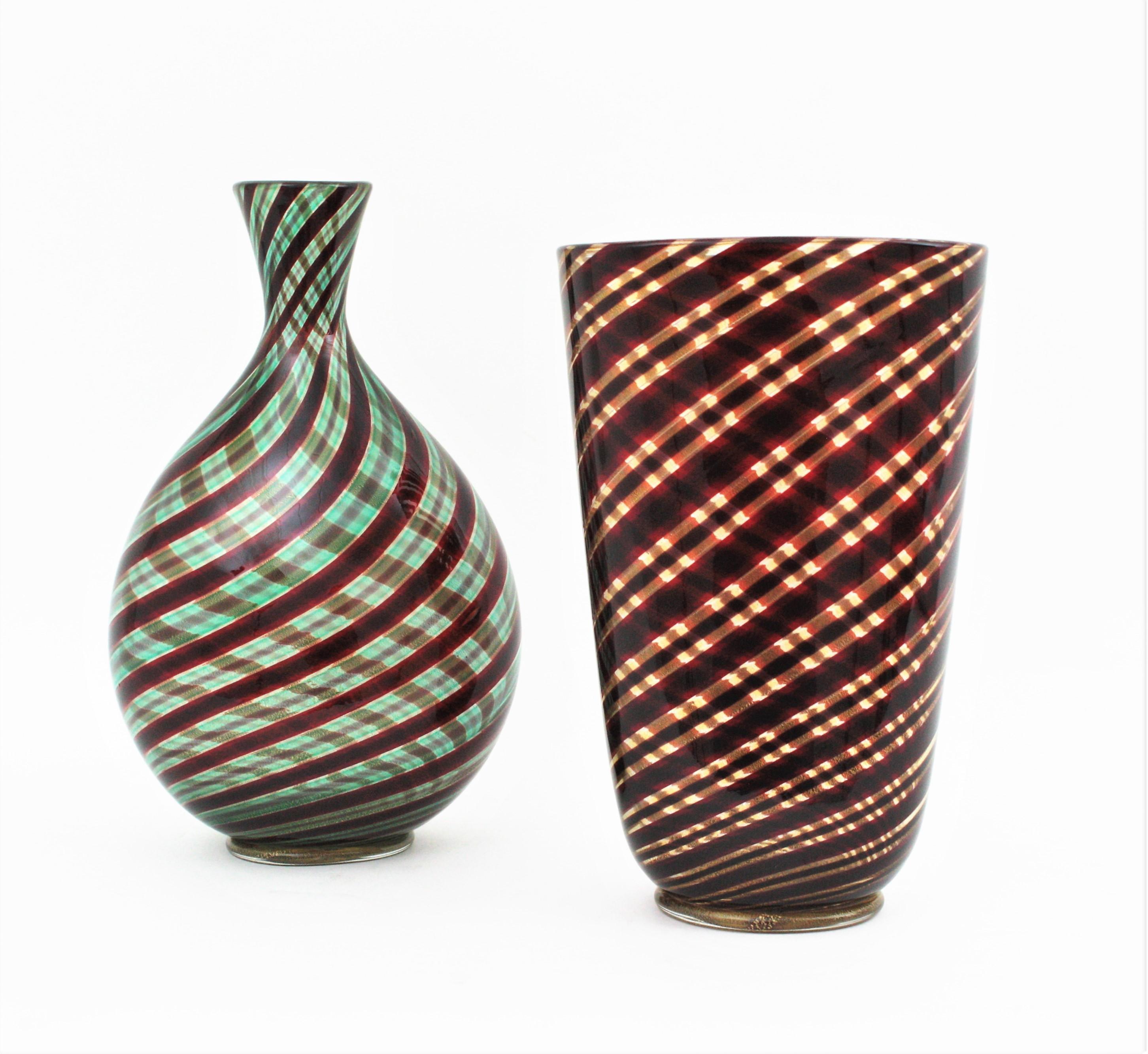 Mid-Century Modern Ercole Barovier Toso Murano Glass Spira Aurata Vase, 1960s For Sale