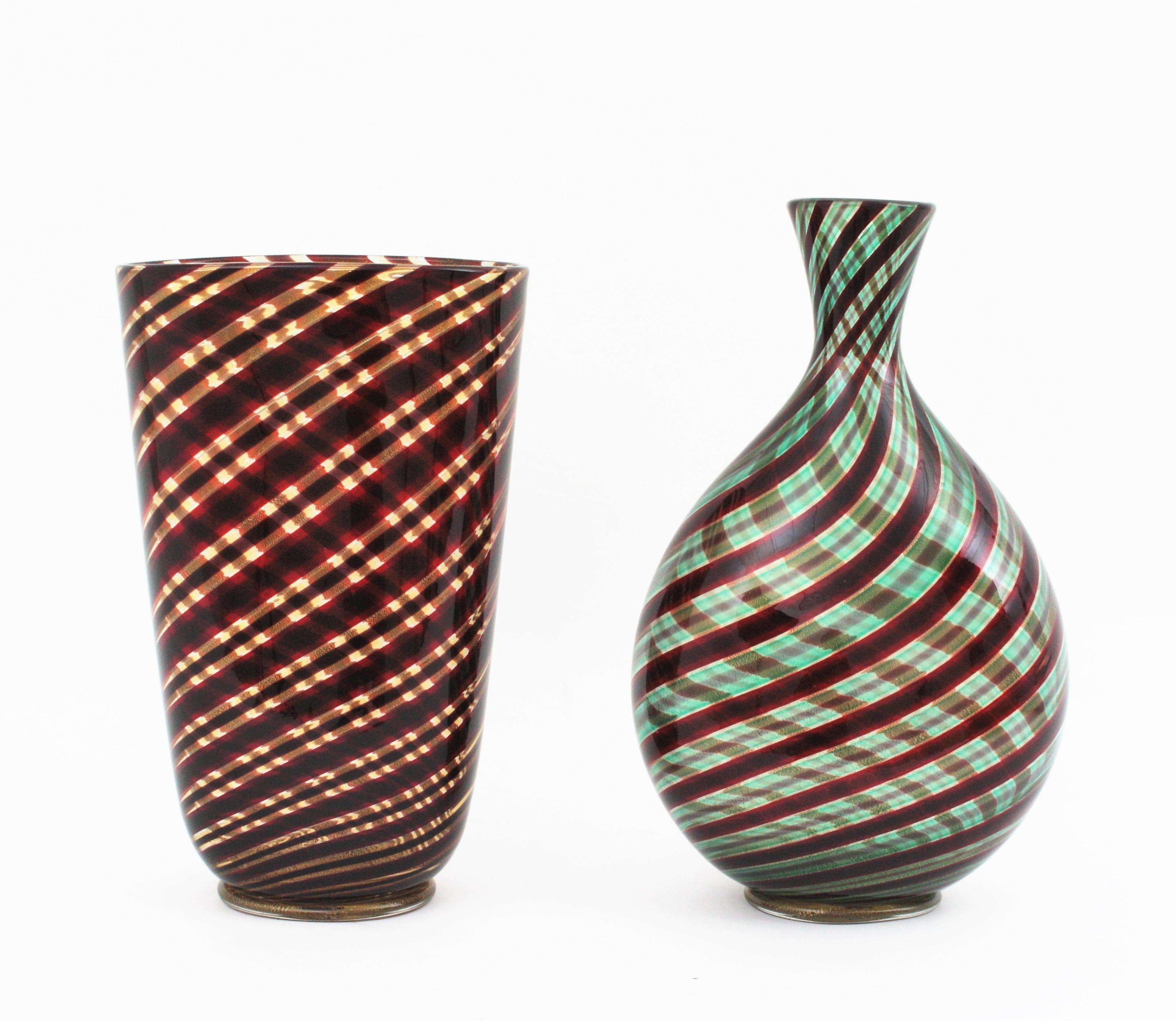 20th Century Ercole Barovier Toso Murano Glass Spira Aurata Vase, 1960s For Sale