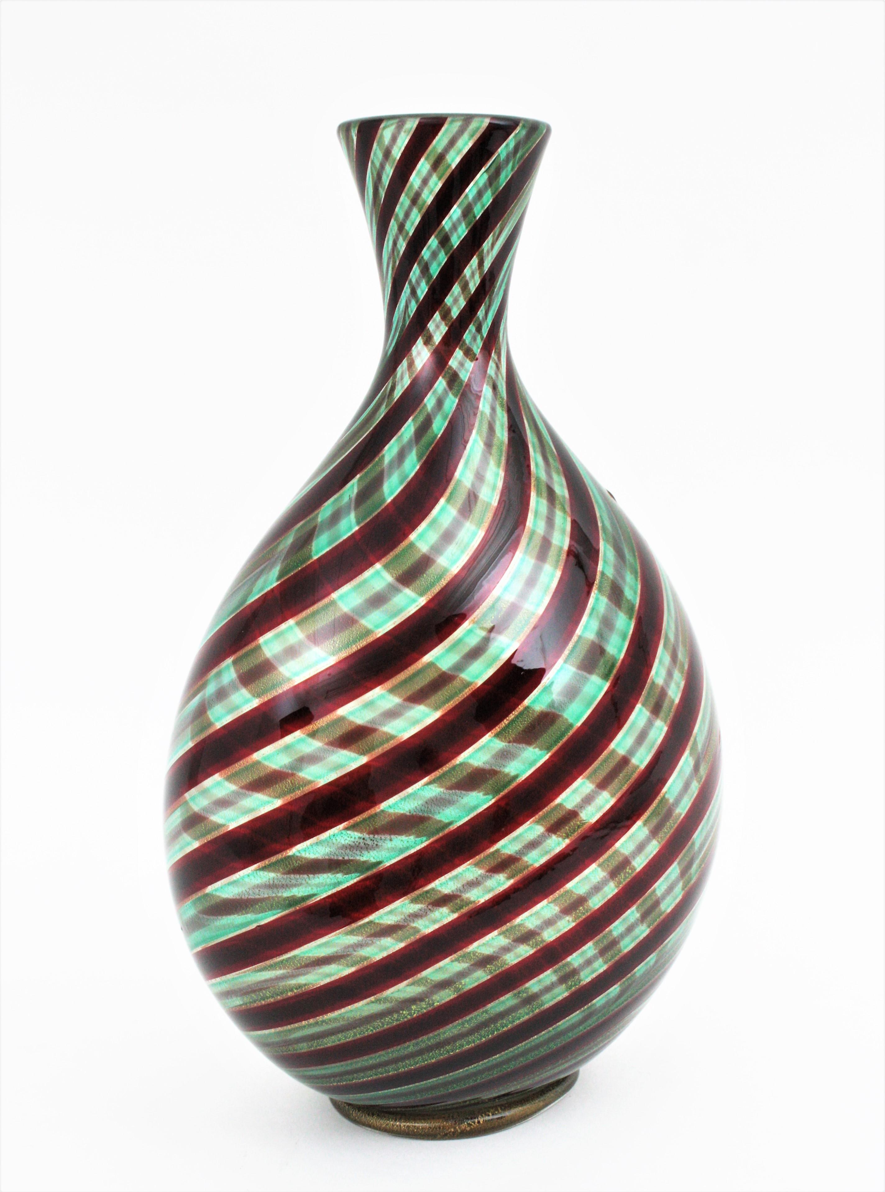 Art Glass Ercole Barovier Toso Murano Glass Spira Aurata Vase, 1960s For Sale