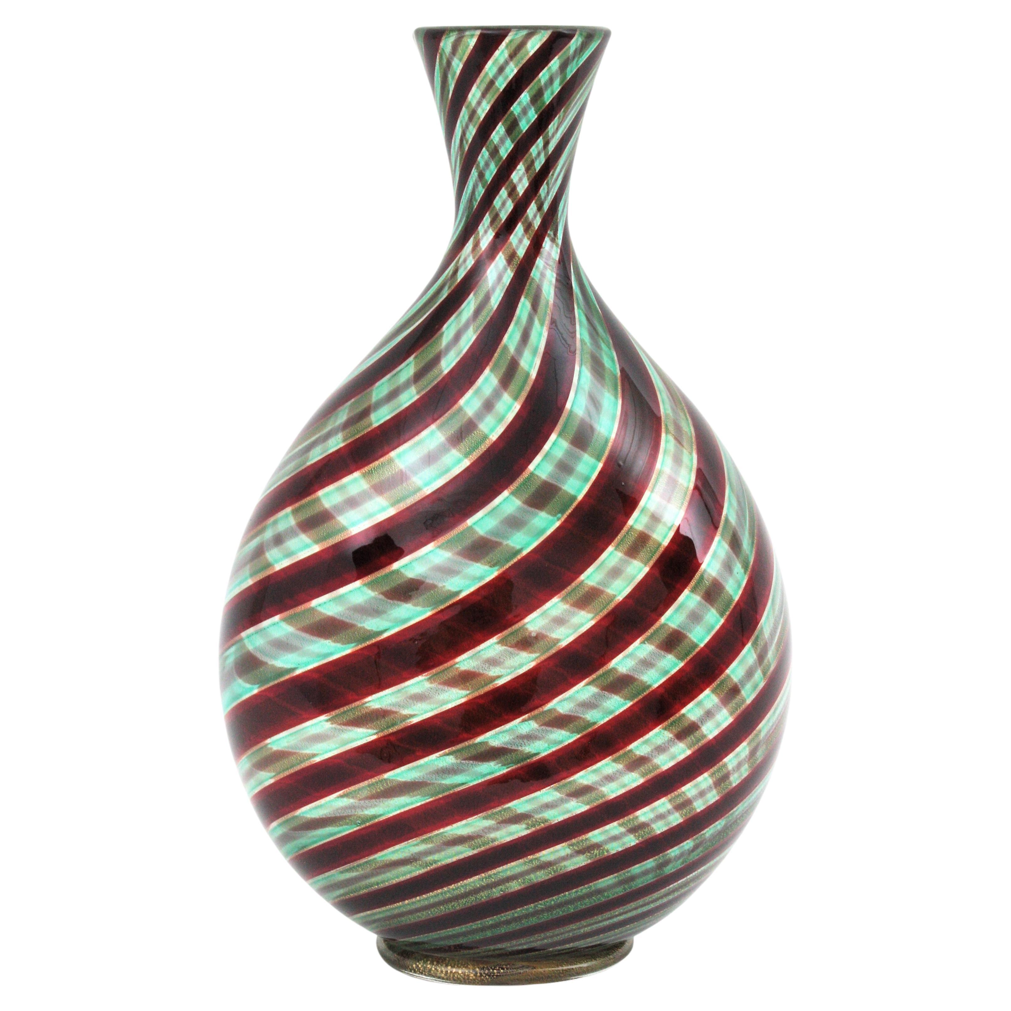 Ercole Barovier Toso Murano Glass Spira Aurata Vase, 1960s For Sale