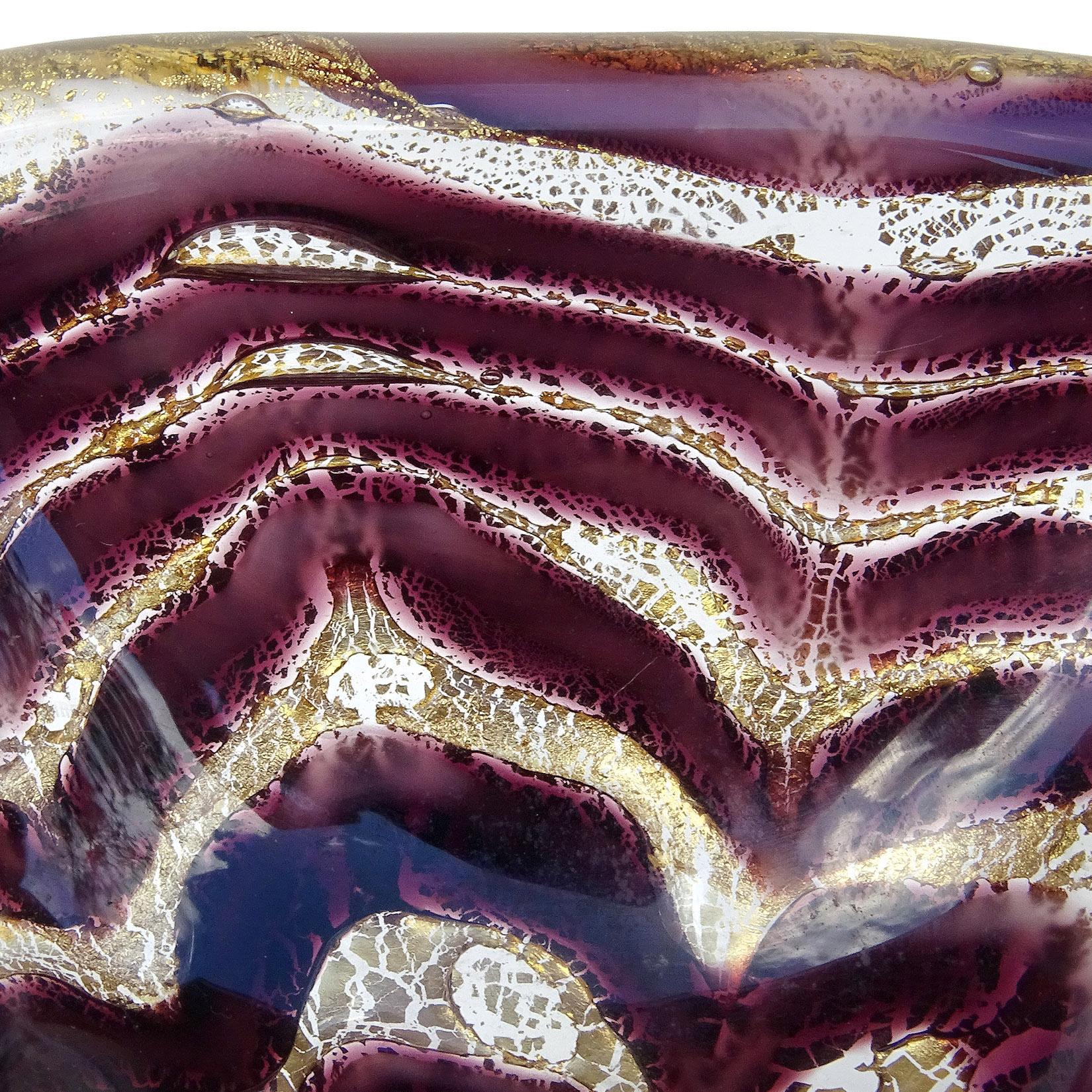 Mid-Century Modern Ercole Barovier Toso Murano Gold Fleck Purple Web Italian Art Glass Bowl Ashtray
