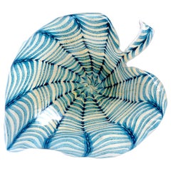 Vintage Ercole Barovier Toso Murano Gold Flecks Blue Spiderweb Italian Art Glass Bowl