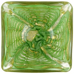 Ercole Barovier Toso Murano Gold Flecks Green Web Italian Art Glass Bowl