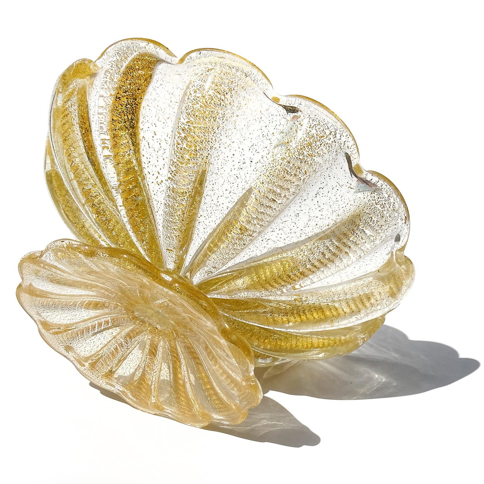 20th Century Ercole Barovier Toso Murano Gold Flecks Italian Art Glass Footed Compote Bowl