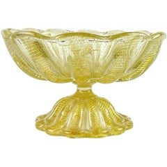 Ercole Barovier Toso Murano Gold Flecks Italian Art Glass Footed Compote Bowl