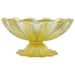 Ercole Barovier Toso Murano Gold Flecks Italian Art Glass Footed Compote Bowl