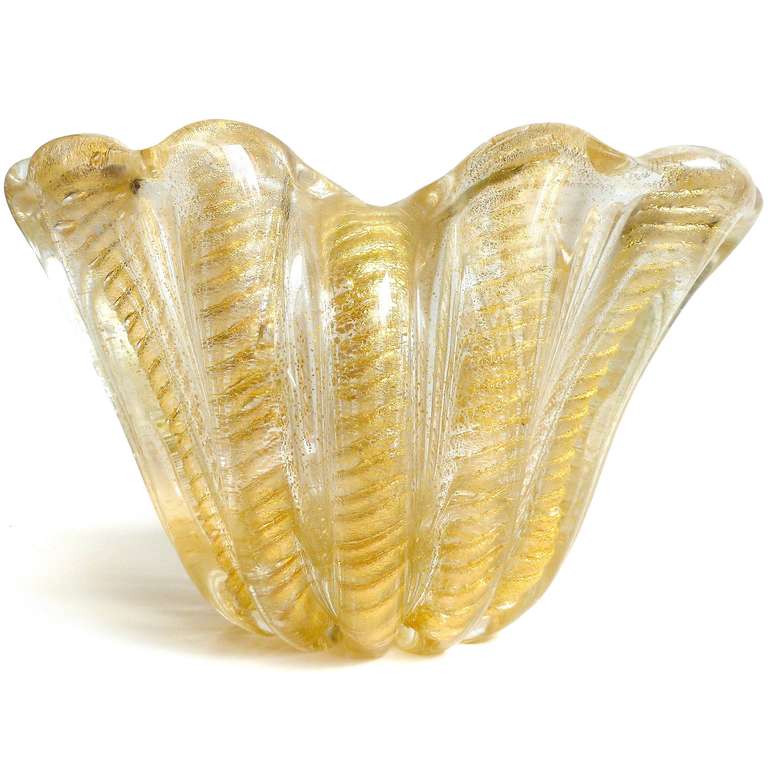 20th Century Barovier Toso Murano Vintage Gold Flecks Italian Art Glass Sculptural Vases