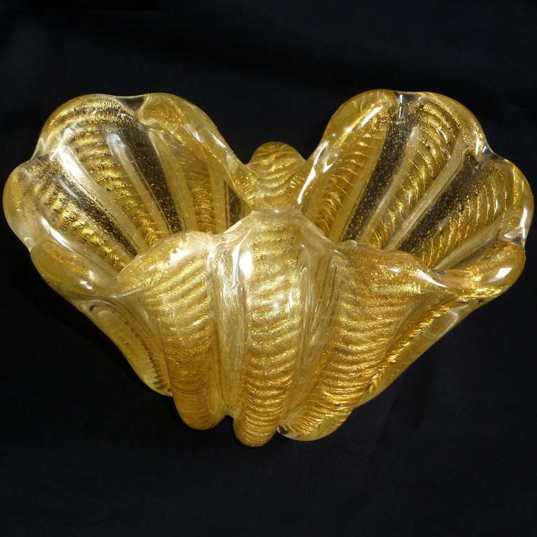 Ercole Barovier Toso Murano Gold Flecks Italian Art Glass Sculptural Vases In Good Condition For Sale In Kissimmee, FL
