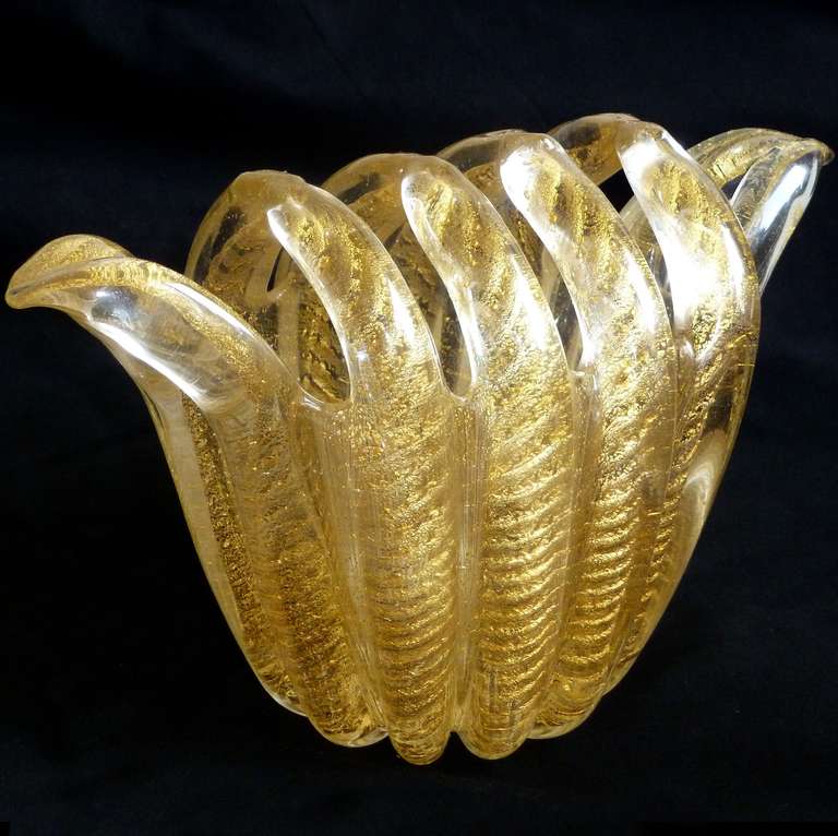 Barovier Toso Murano Vintage Gold Flecks Italian Art Glass Sculptural Vases In Good Condition In Kissimmee, FL