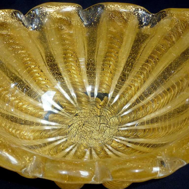 Hollywood Regency Barovier Toso Murano Vintage Gold Flecks Italian Art Glass Sculptural Vases