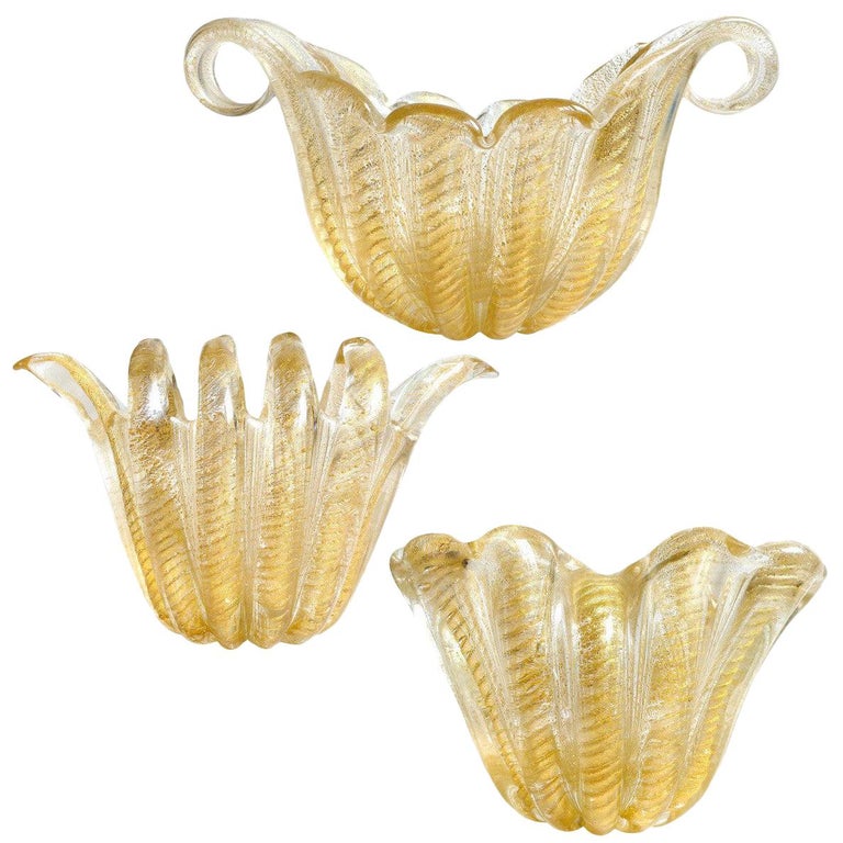 Ercole Barovier Toso Murano Gold Flecks Italian Art Glass Sculptural Vases For Sale