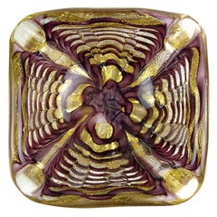 Vintage Ercole Barovier Toso Murano Gold Flecks Purple Web Italian Art Glass Bowl