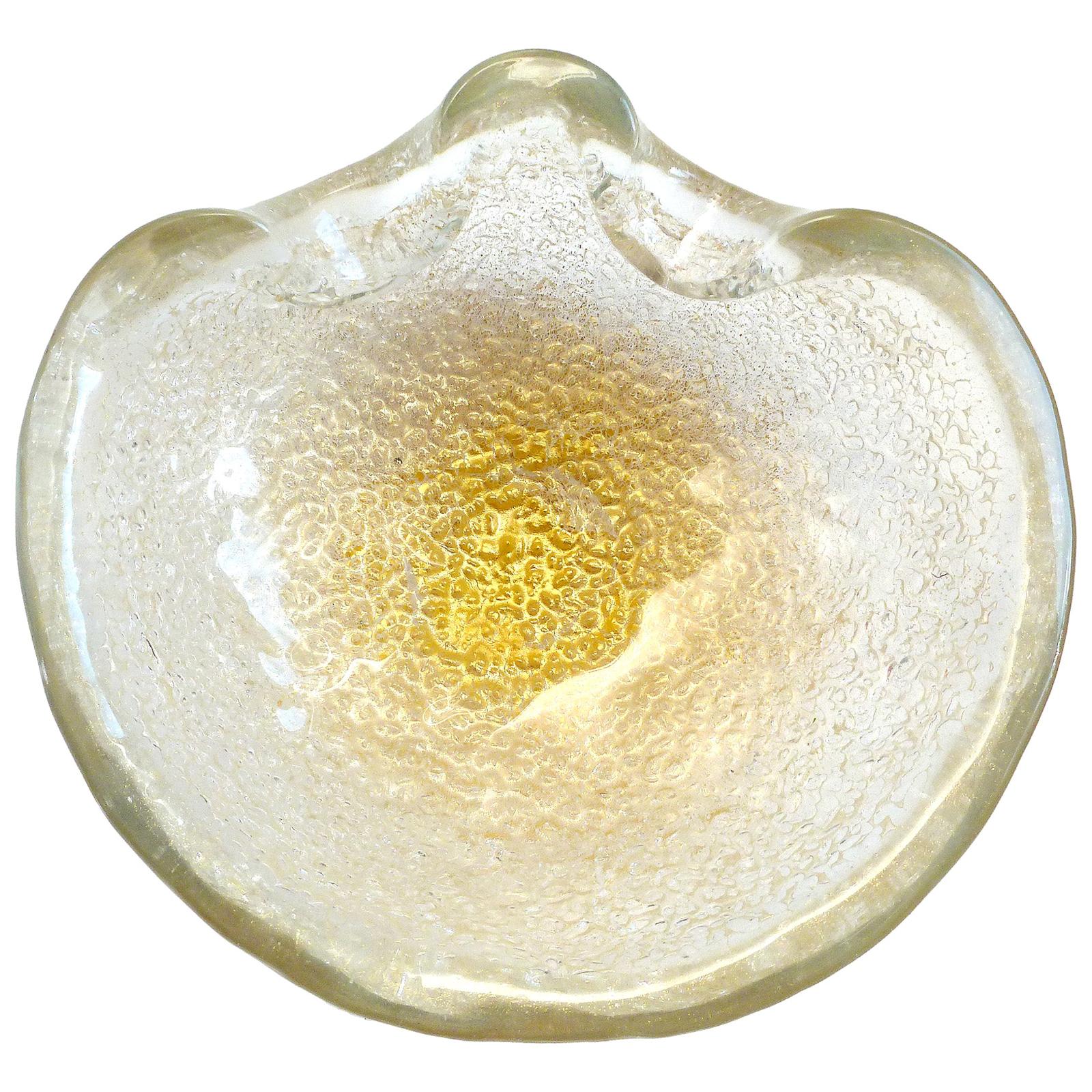 Ercole Barovier Toso Murano Gold Flecks Relievi Aurati Italian Art Glass Bowl