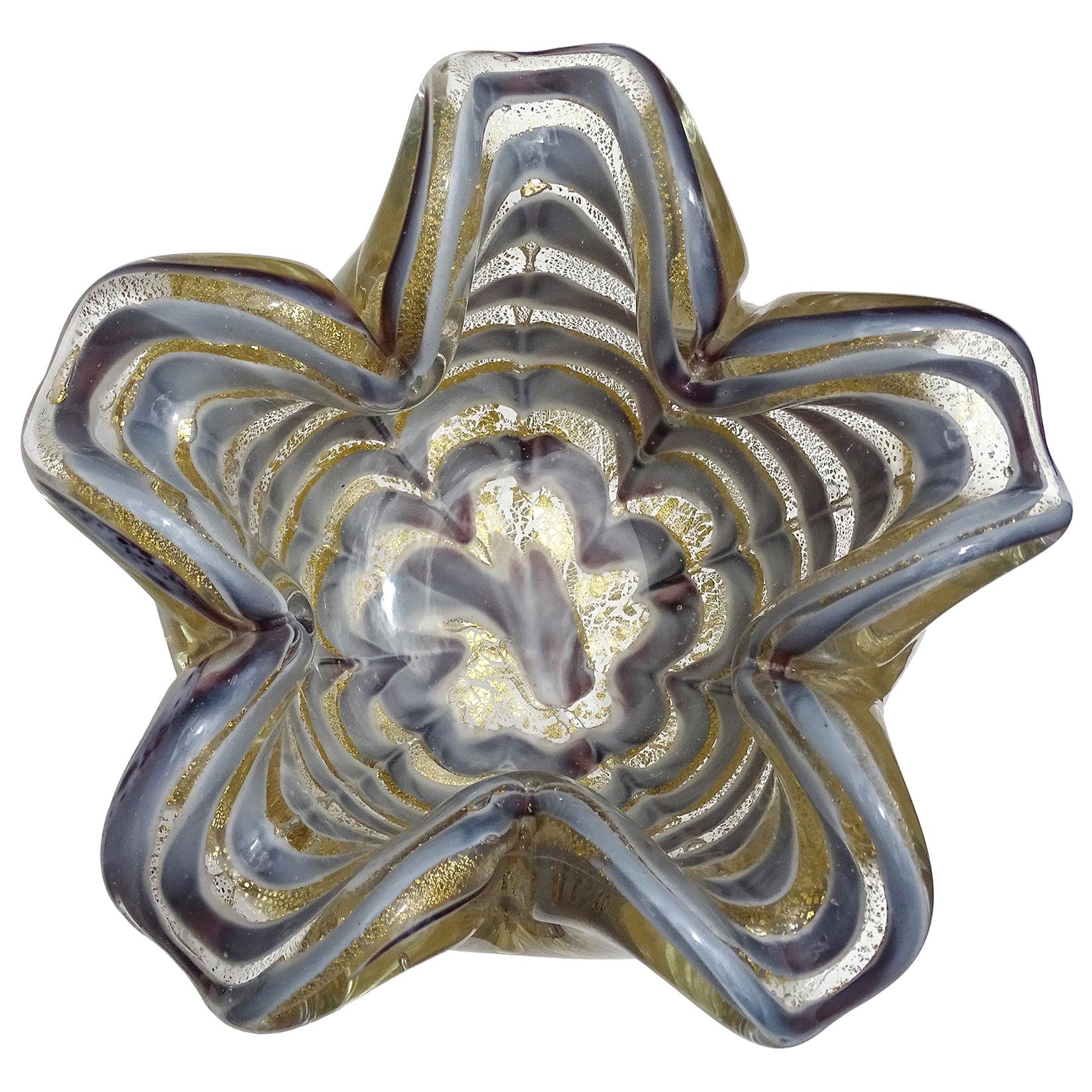 Ercole Barovier Toso Murano Gray Gold Flecks Italian Art Glass Flower Bowl