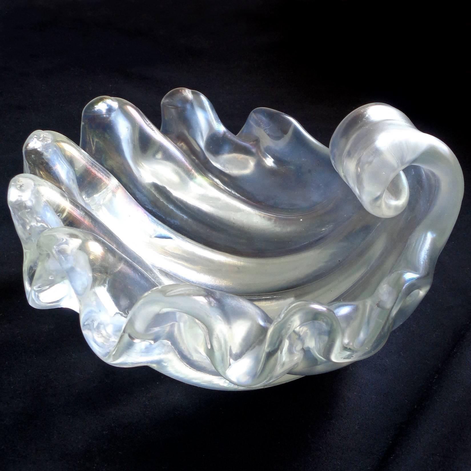 Schillernde italienische Art-Déco-Glasschale mit Muscheln von Ercole Barovier Toso aus Muranoglas (Italienisch) im Angebot
