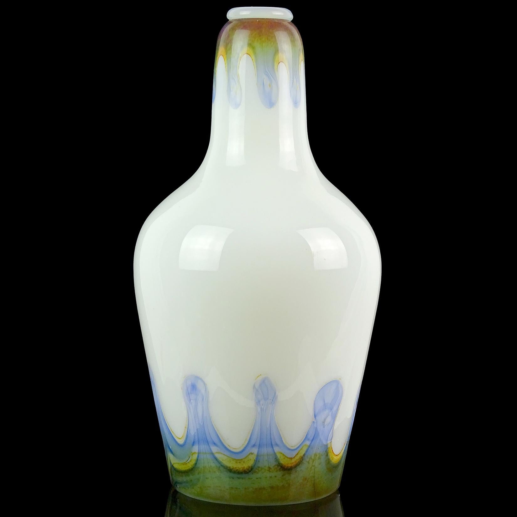 Hand-Crafted Ercole Barovier Toso Murano Opal White Chalcedony Italian Art Glass Pendant Lamp
