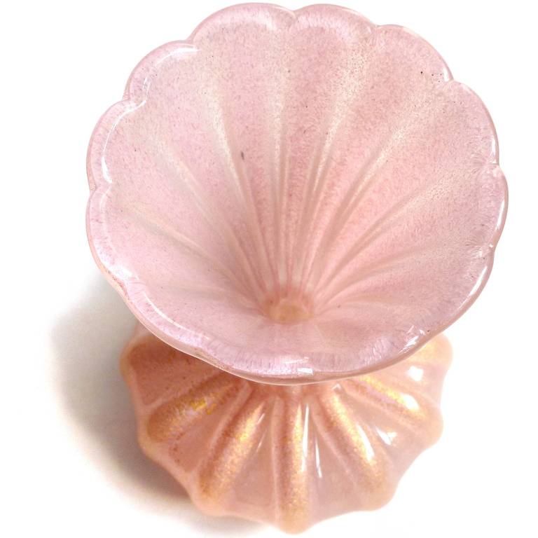 Mid-Century Modern Ercole Barovier Toso Murano Pink Gold Flecks Italian Art Glass Flower Vase