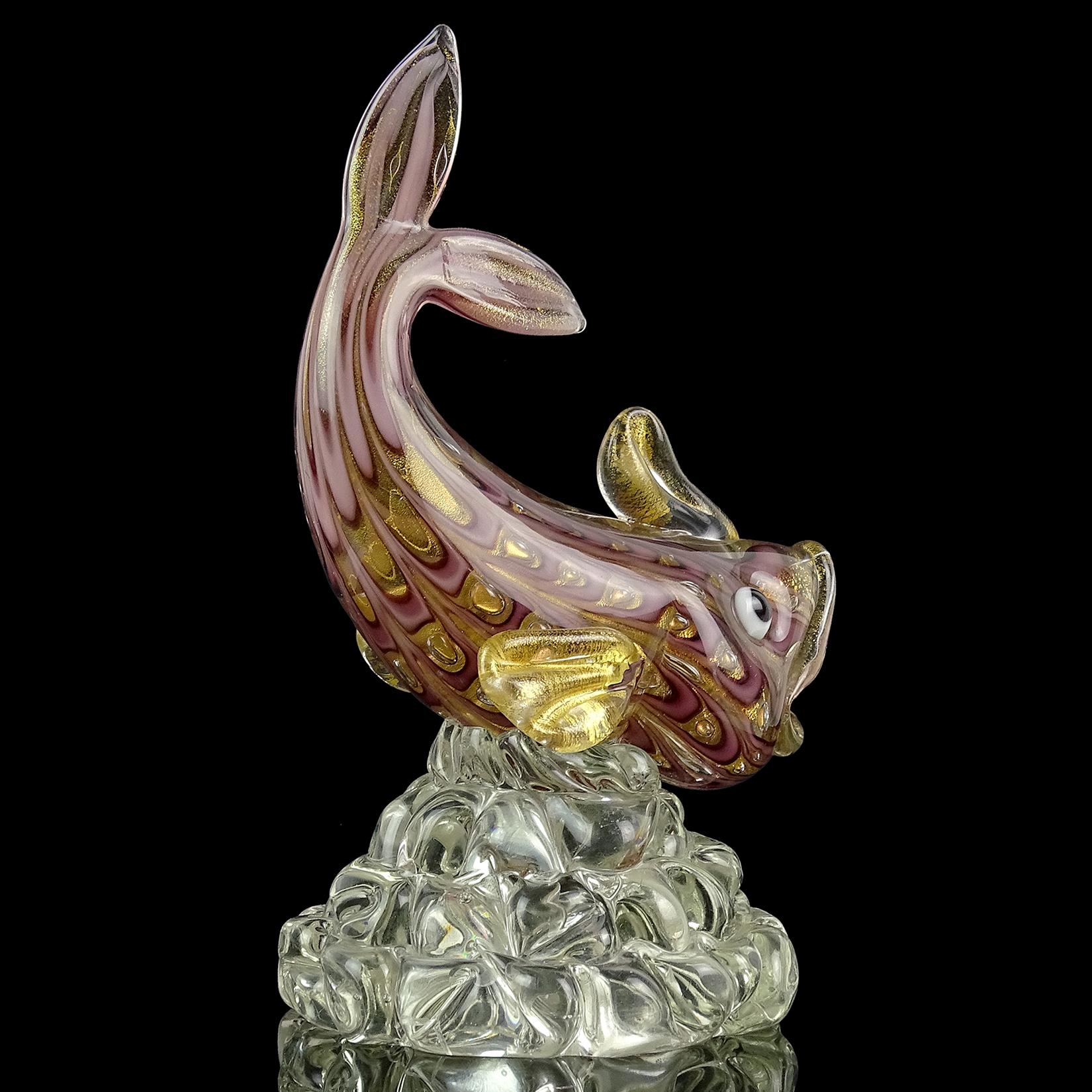 Ercole Barovier Toso Murano Purple Gold Flecks Italian Art Glass Fish Sculpture In Good Condition In Kissimmee, FL