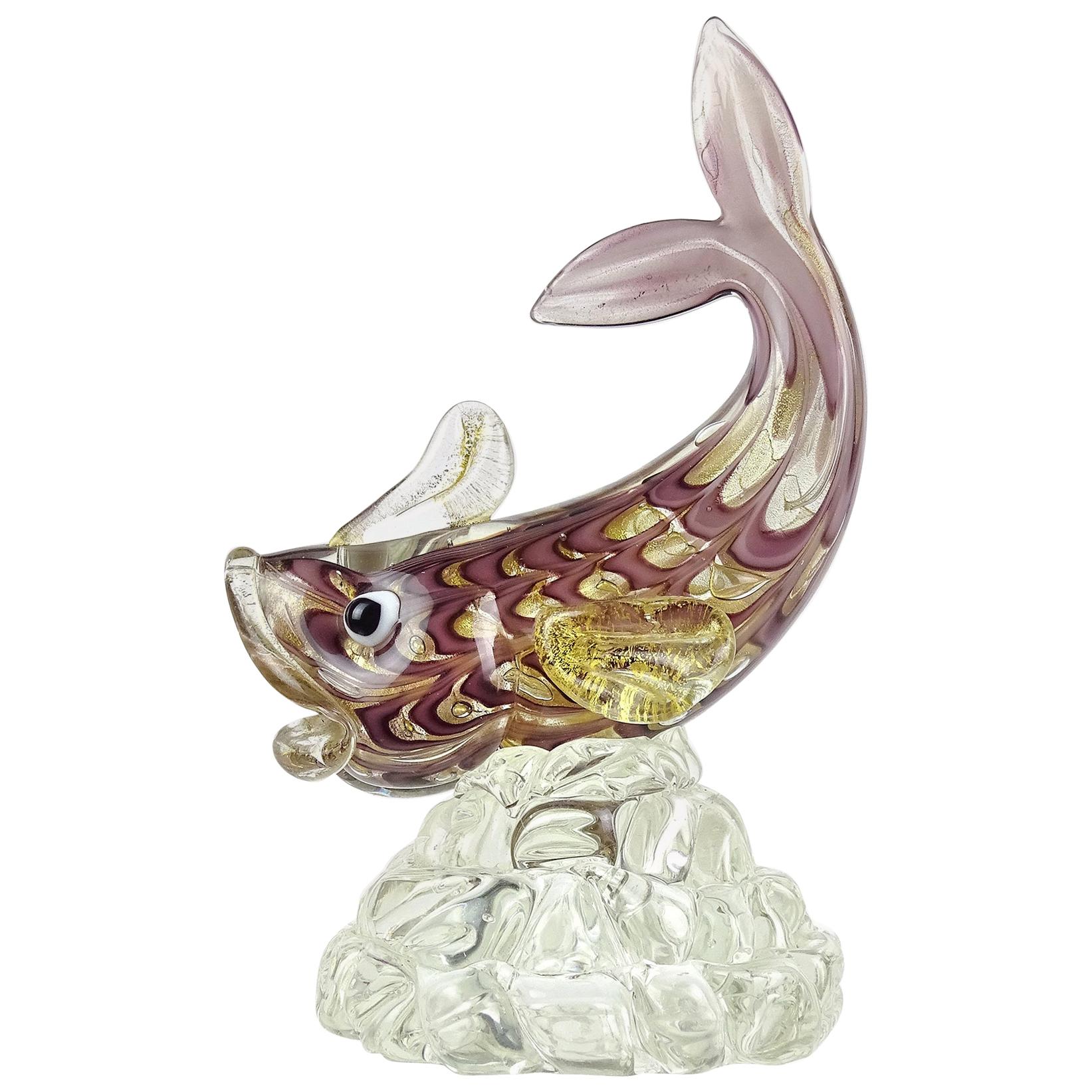 Ercole Barovier Toso Murano Purple Gold Flecks Italian Art Glass Fish Sculpture