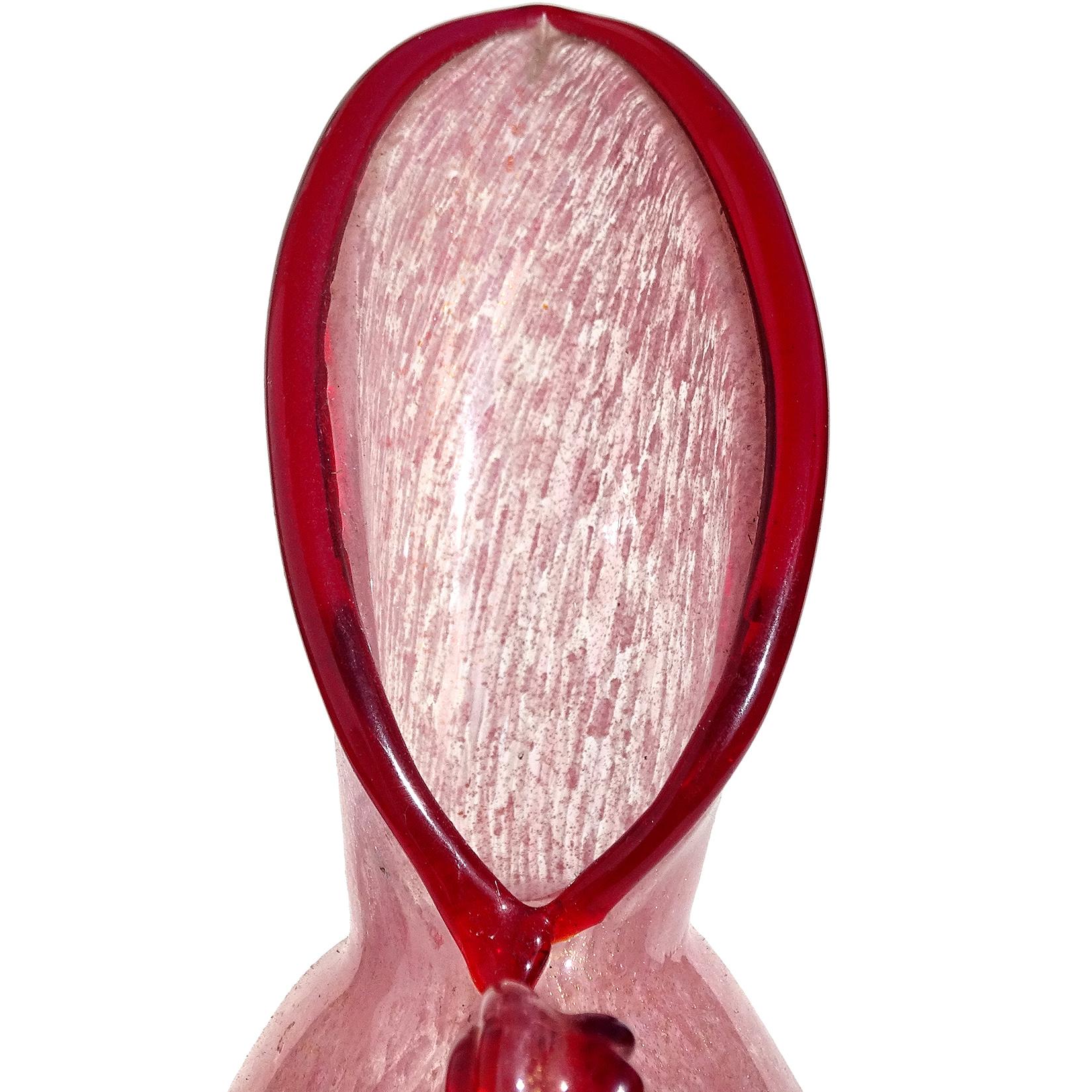 Mid-Century Modern Ercole Barovier Toso Murano Red Pink Gold Flecks Italian Art Glass Pitcher Vase For Sale