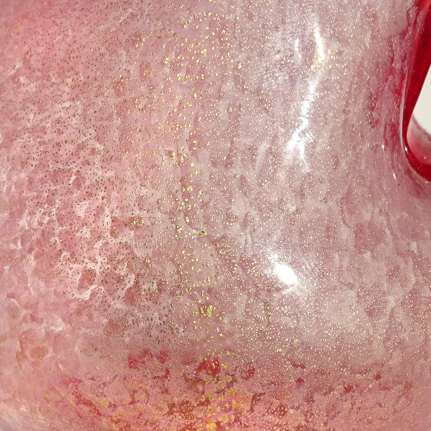 Italienische Muranoglas-Krugvase mit roten, rosa und goldenen Flecken von Ercole Barovier Toso (Handgefertigt) im Angebot