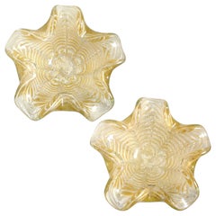 Ercole Barovier Toso Murano White Gold Flecks Italian Art Glass Flower Bowl