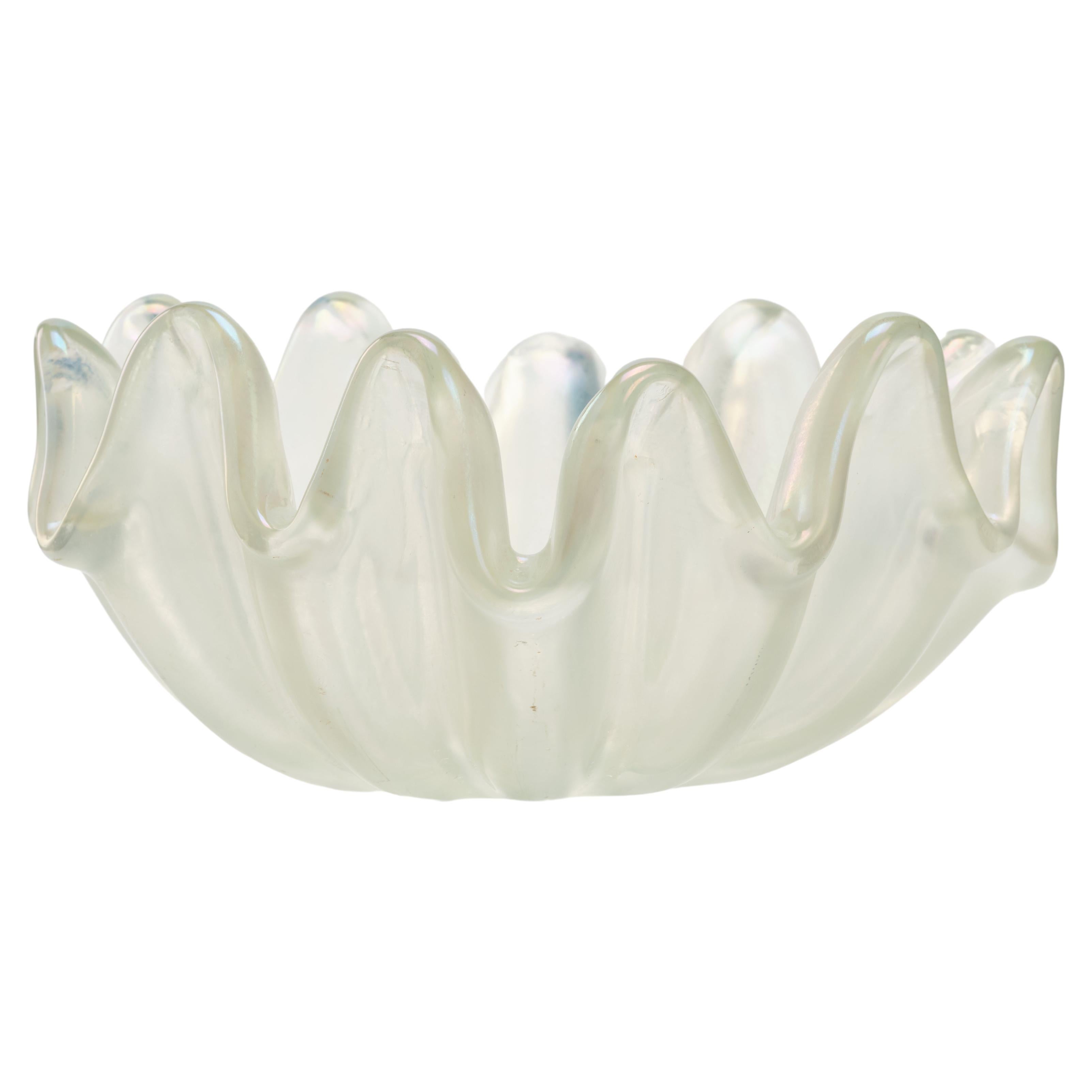 Ercole Barovier Thick wavy shell-shape Murano glass bowl centerpiece - 1950s For Sale