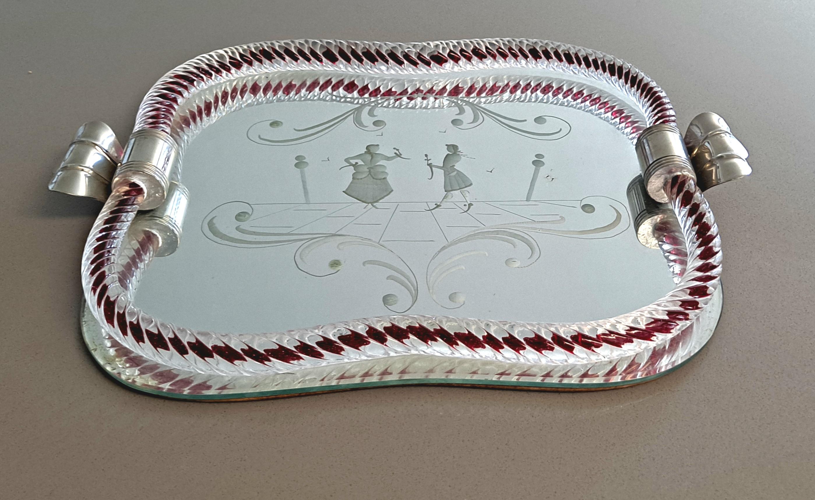 Neoclassical Revival Ercole Barovier  Venation Serving Tray  For Sale