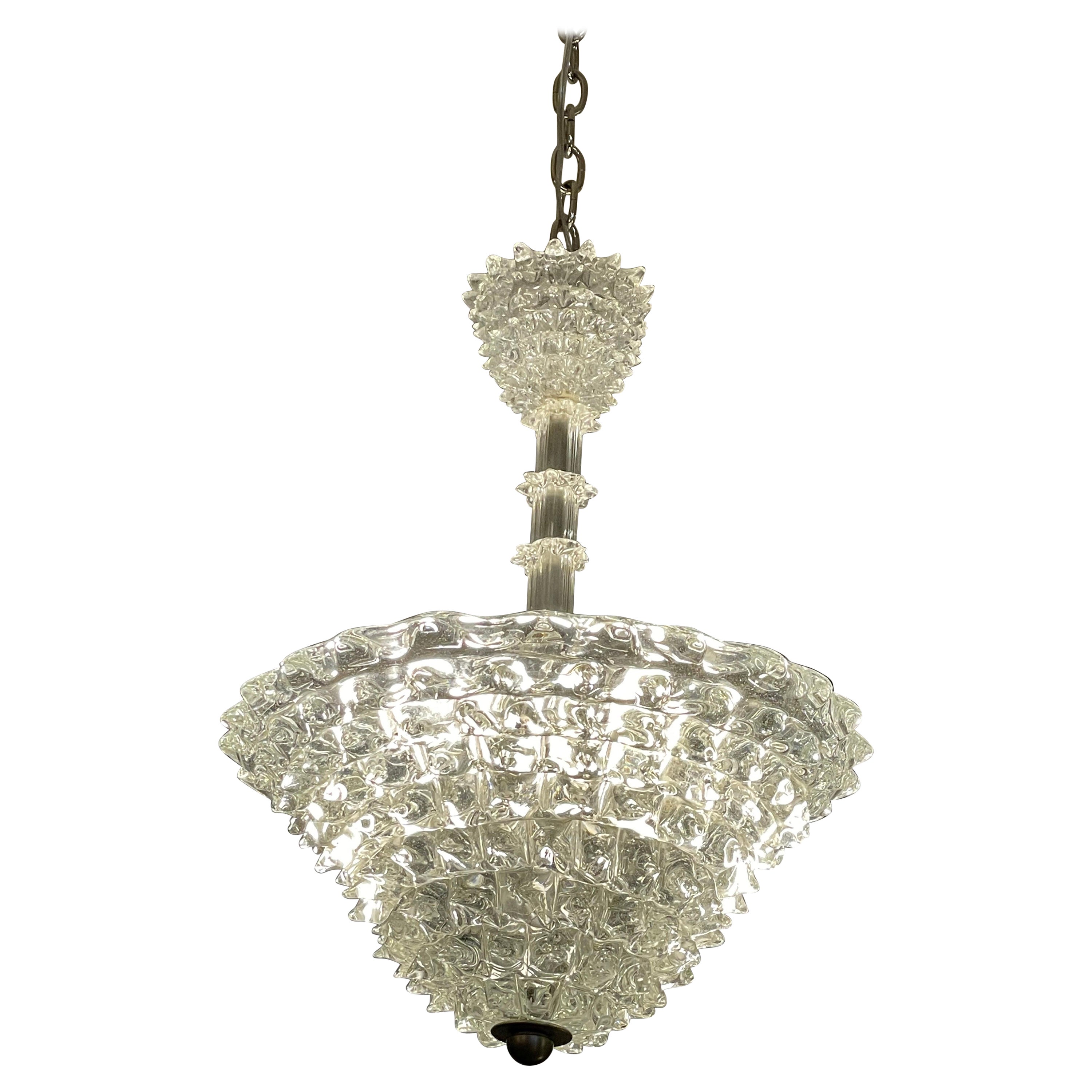 Ercole Barovier Vintage "Rostrato" Clear Murano Glass Chandelier, 1940
s