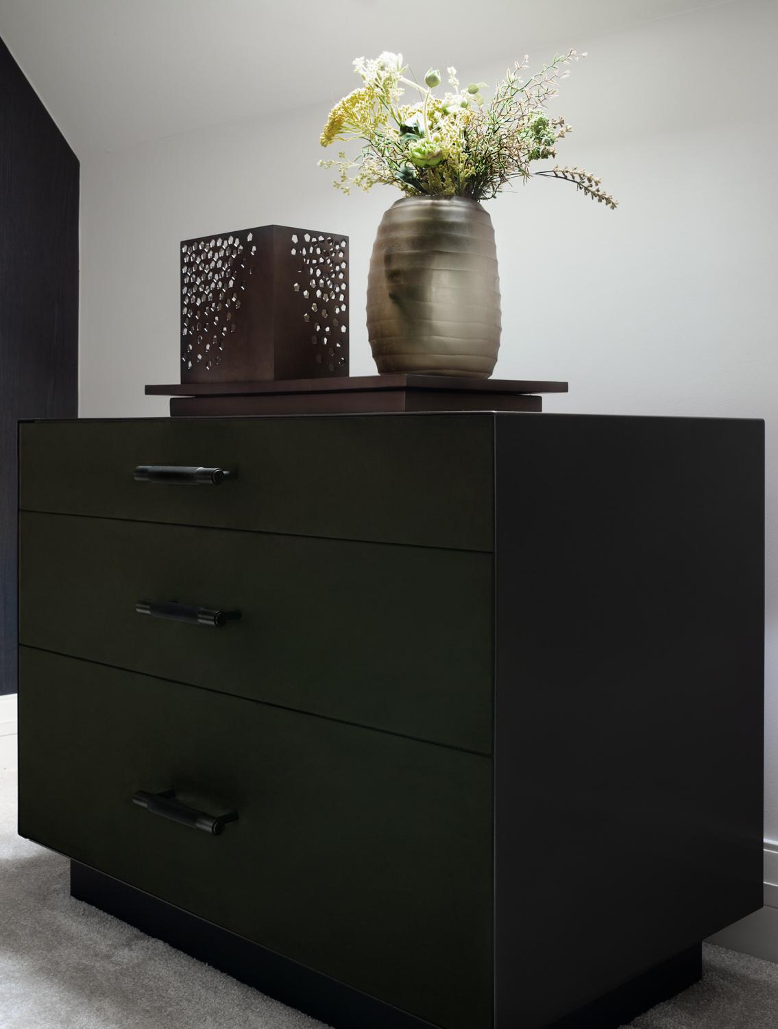 Modern Ercole Chest of Drawers Dark Bronze Powder Coated and Novasuede For Sale