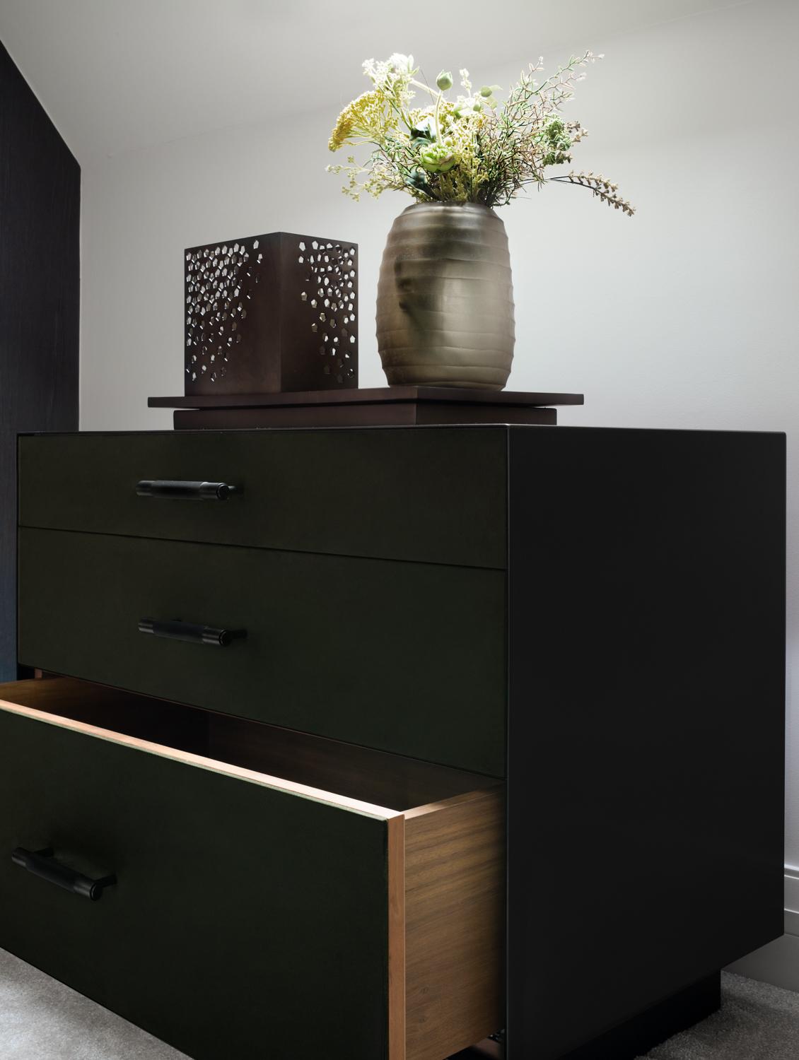 British Ercole Chest of Drawers Dark Bronze Powder Coated and Novasuede For Sale