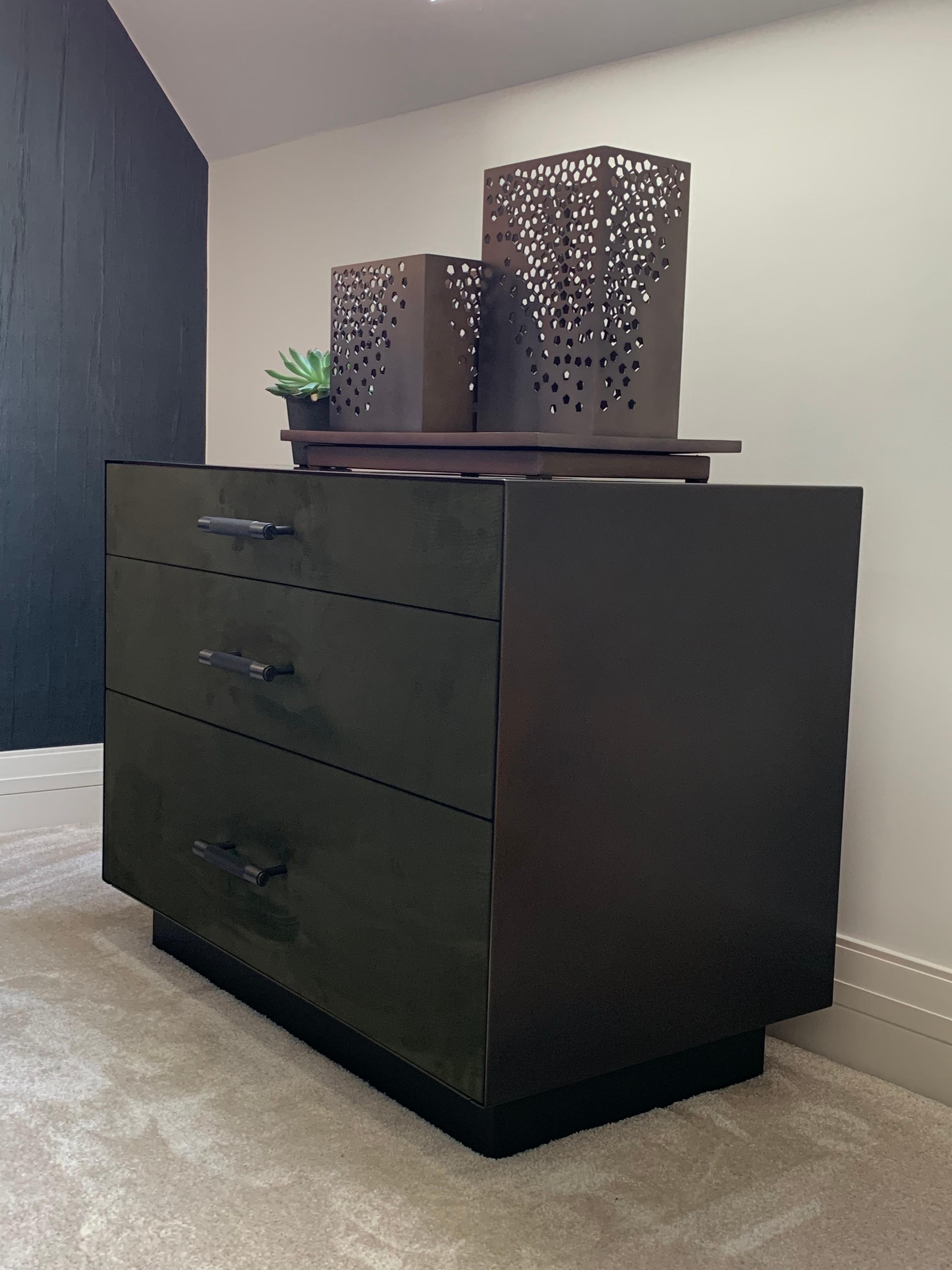 Powder-Coated Ercole Chest of Drawers Dark Bronze Powder Coated and Novasuede For Sale