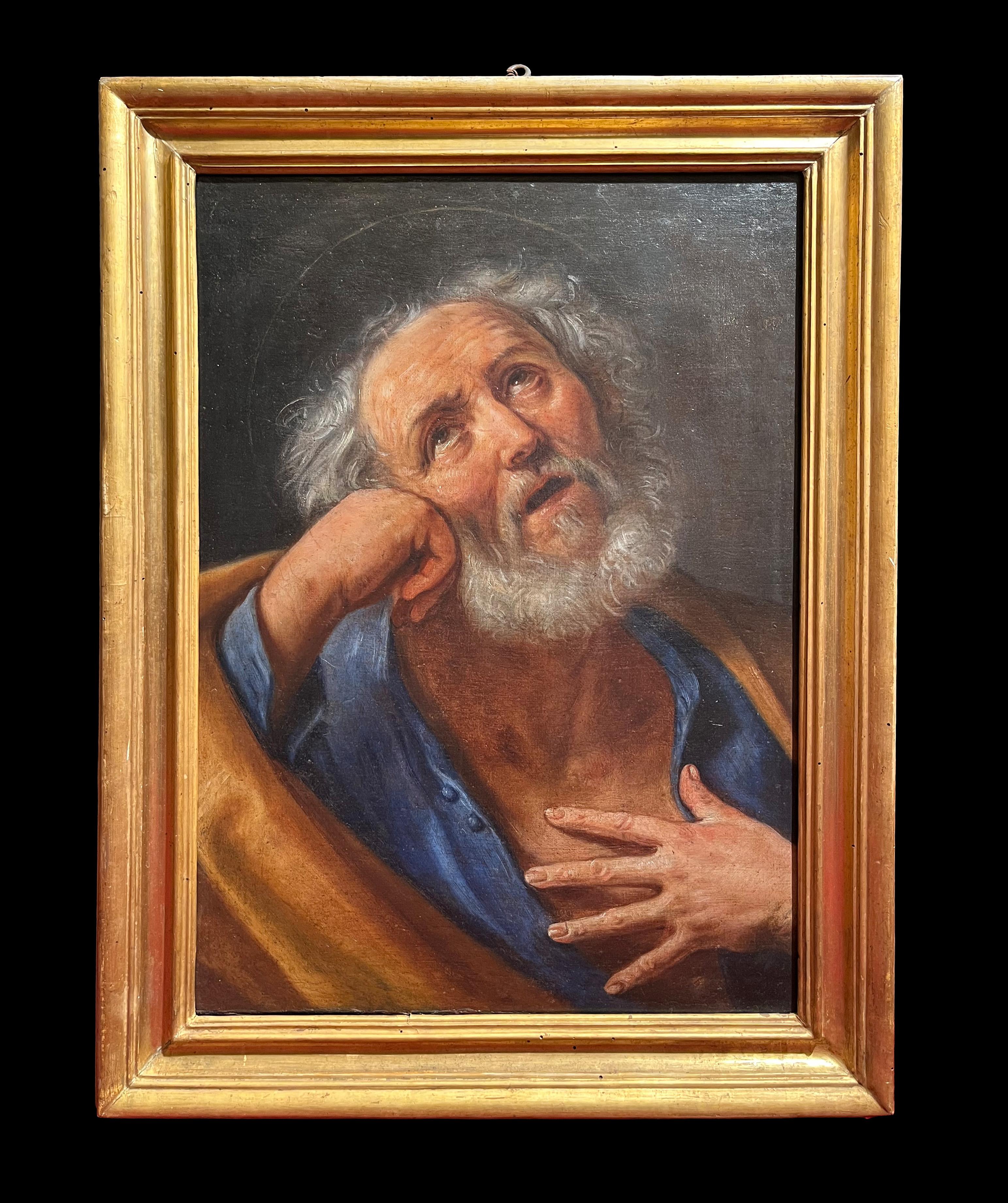 17th Century by Ercole de Maria Penitent Saint Peter Oil on canvas - Painting by Ercole De Maria 