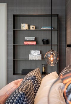 Ercole Floating Shelves Table Powder Coated and Ultraleather Pony Upholstery