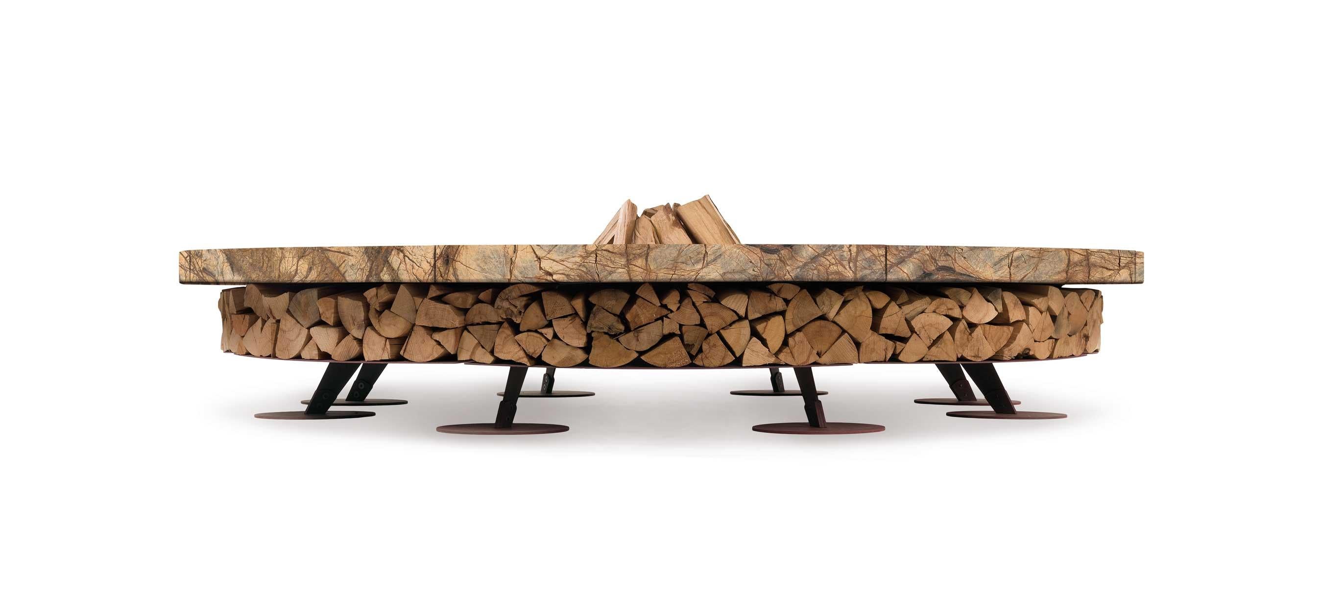Modern Ercole Large Rain Forest Brown Marble Fire Pit by AK47 Design For Sale