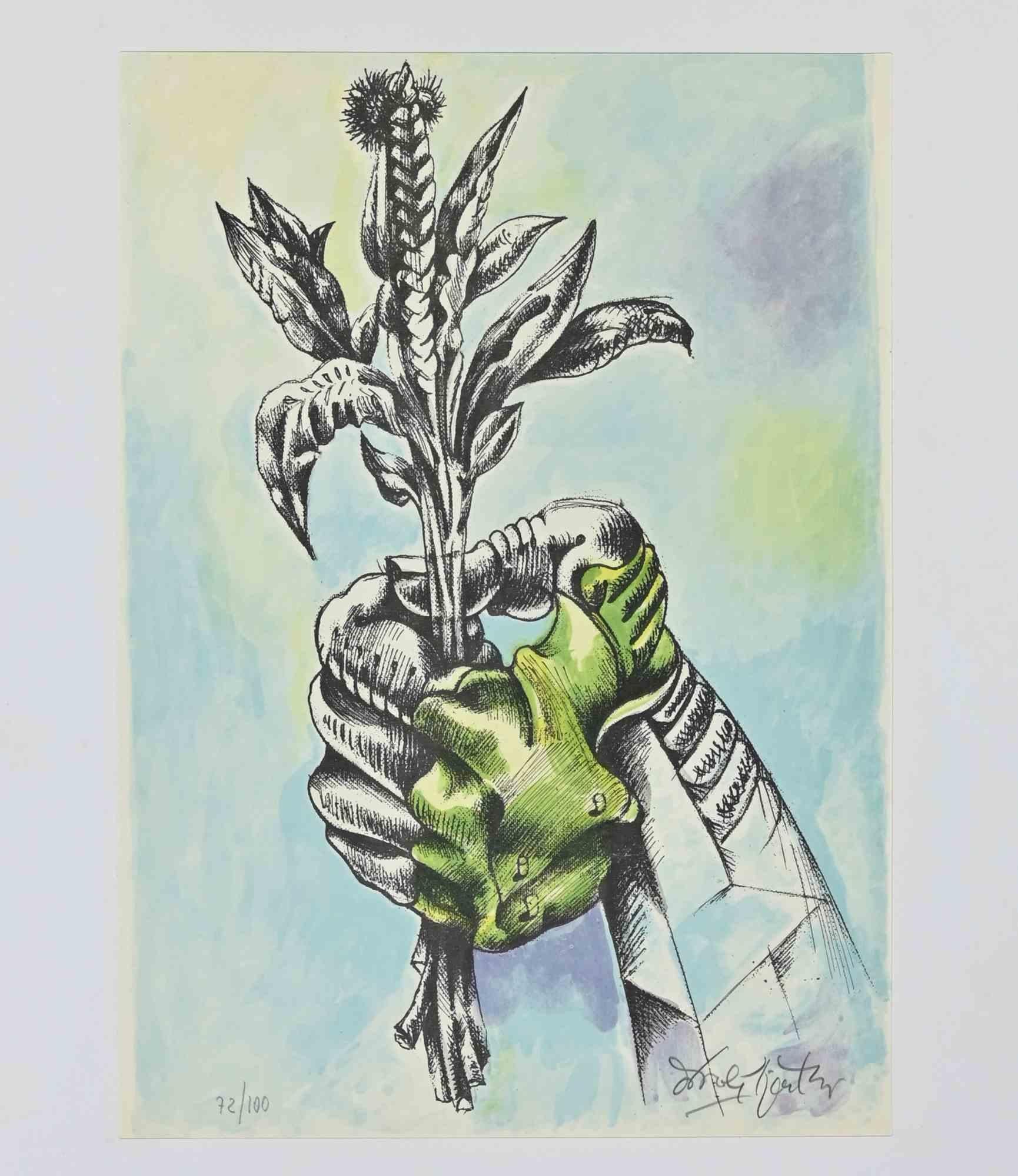 Flores es una obra de arte realizada por Ercole Pignatelli en 1972. 

Litografía en color.

Firmado a mano y numerado por el artista a lápiz en la parte inferior derecha. Edición de 100 ejemplares. La obra está impresa por "la nuova foglio s.p.a.,