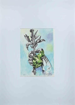 The Hand With the Flower - Original Lithograph by Ercole Pignatelli - 1971