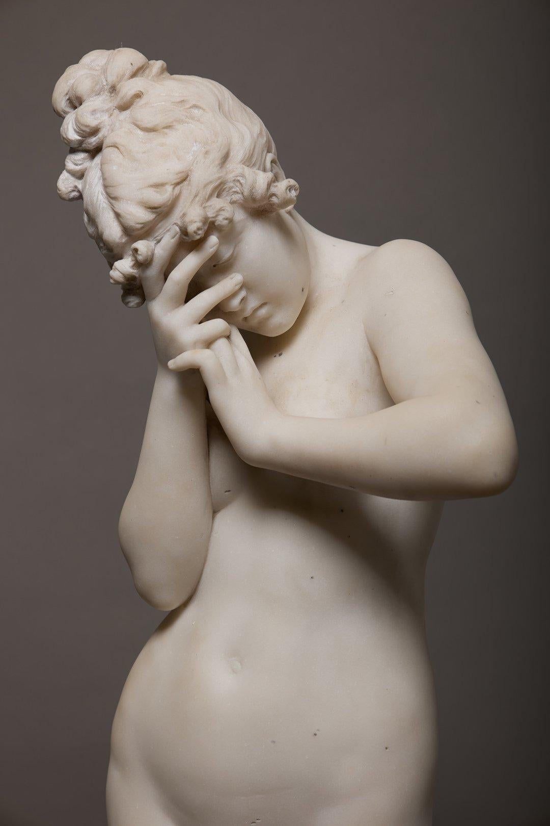 Frine (Phryne), 19th Century Large Marble Sculpture of Nude Woman - Black Nude Sculpture by Ercole Rosa