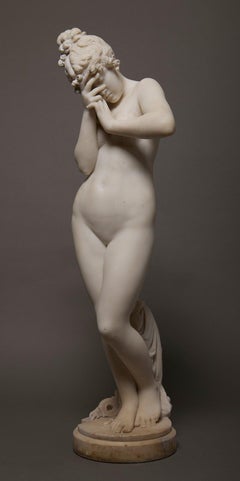 Frine (Phryne), 19th Century Large Marble Sculpture of Nude Woman
