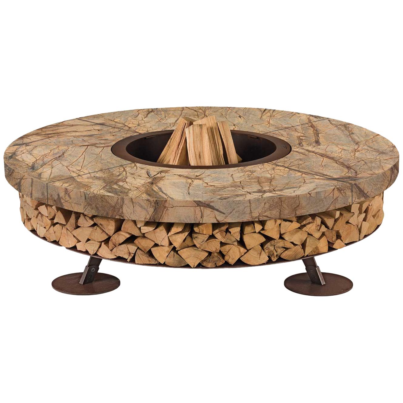 Ercole Small Rain Forest Brown Marble Fire Pit by AK47 Design For Sale