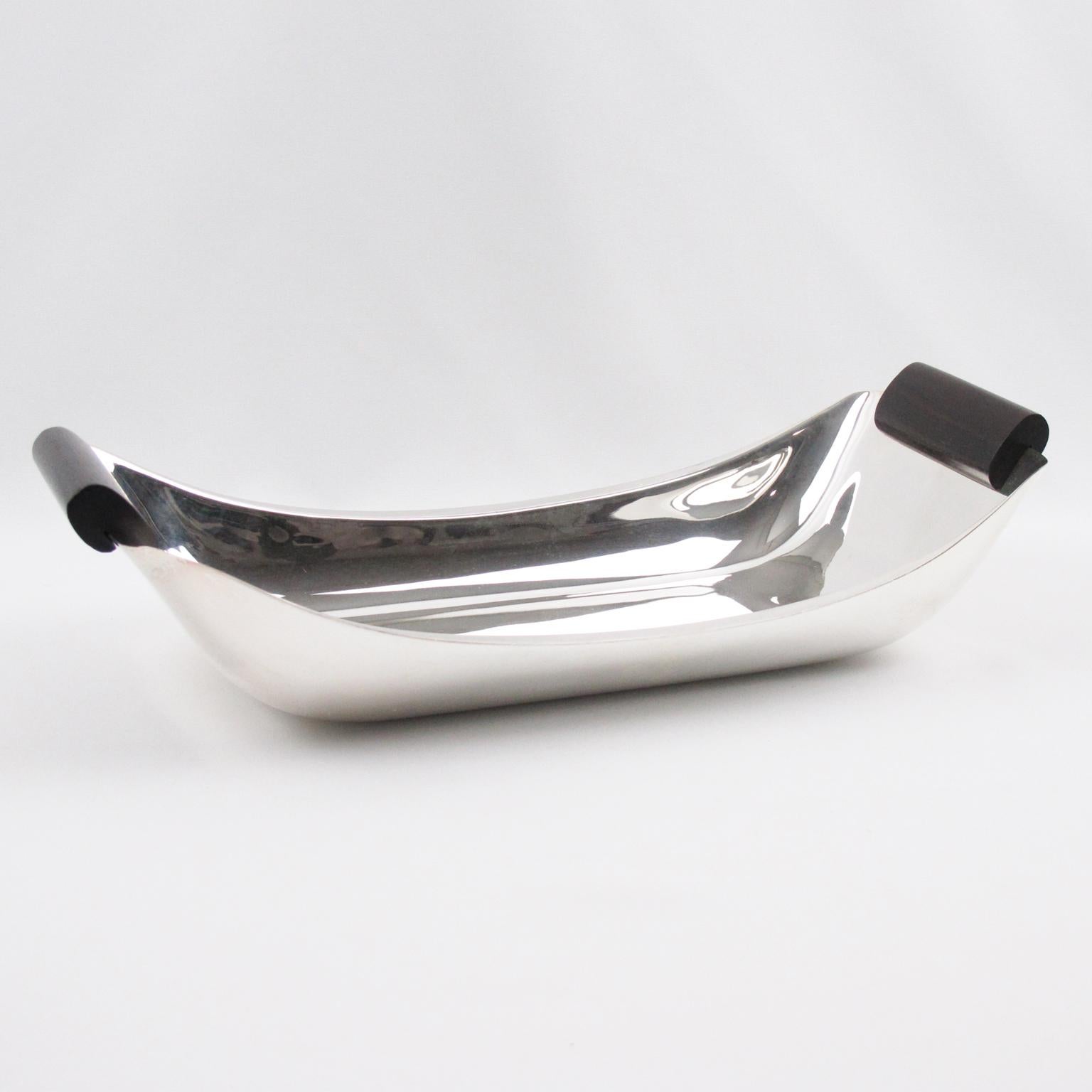 Ercuis Art Deco Silver Plate and Macassar Wood Bowl Centerpiece In Excellent Condition For Sale In Atlanta, GA
