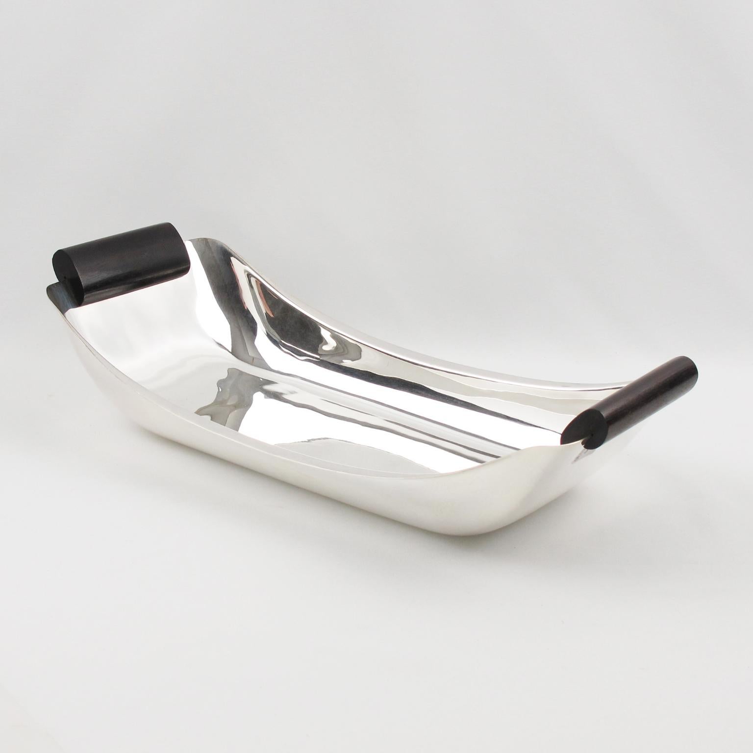 Mid-20th Century Ercuis Art Deco Silver Plate and Macassar Wood Bowl Centerpiece For Sale