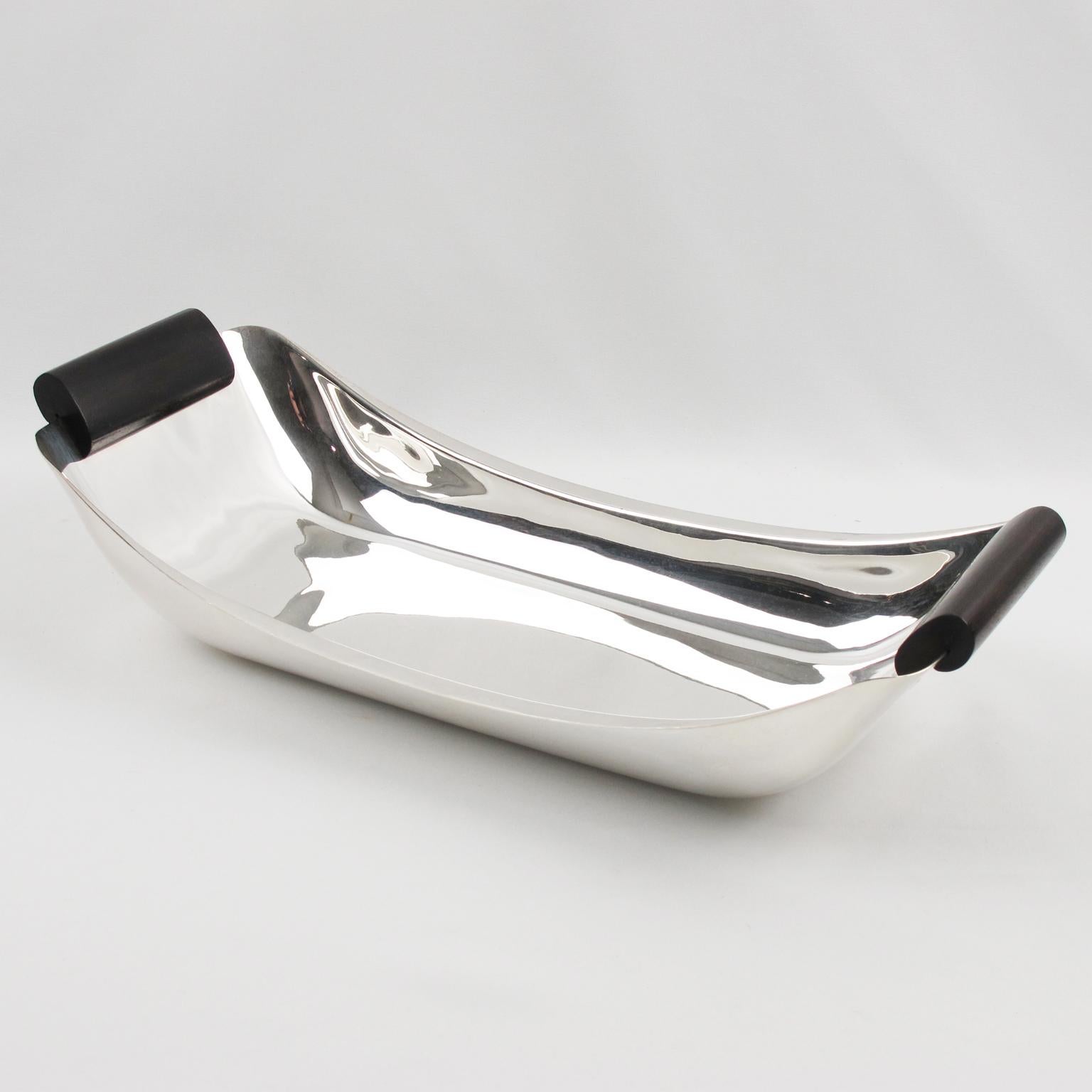Ercuis Art Deco Silver Plate and Macassar Wood Bowl Centerpiece For Sale 2