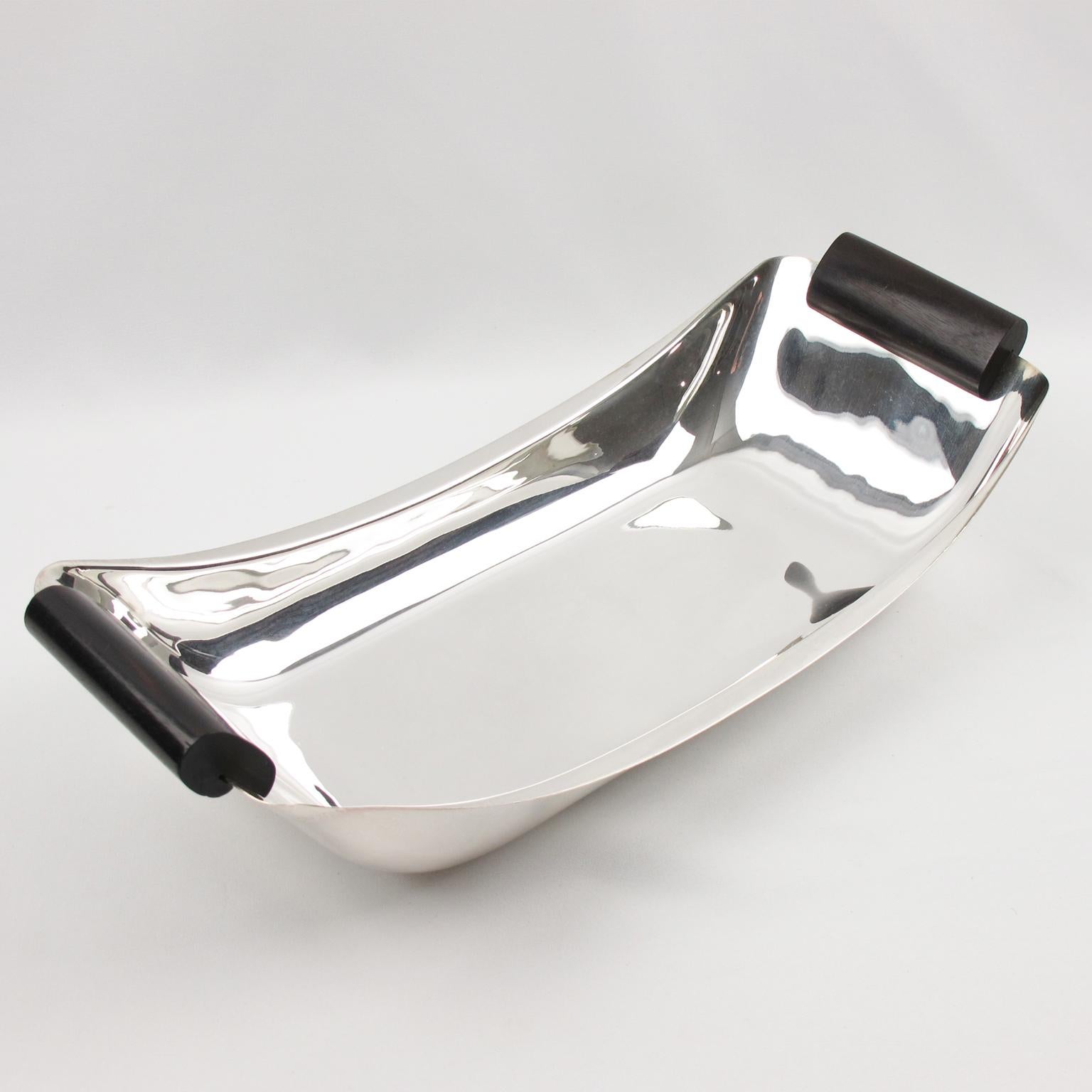 Centrotavola con ciotola in argento e legno di Macassar di Ercuis Art Deco in vendita 1