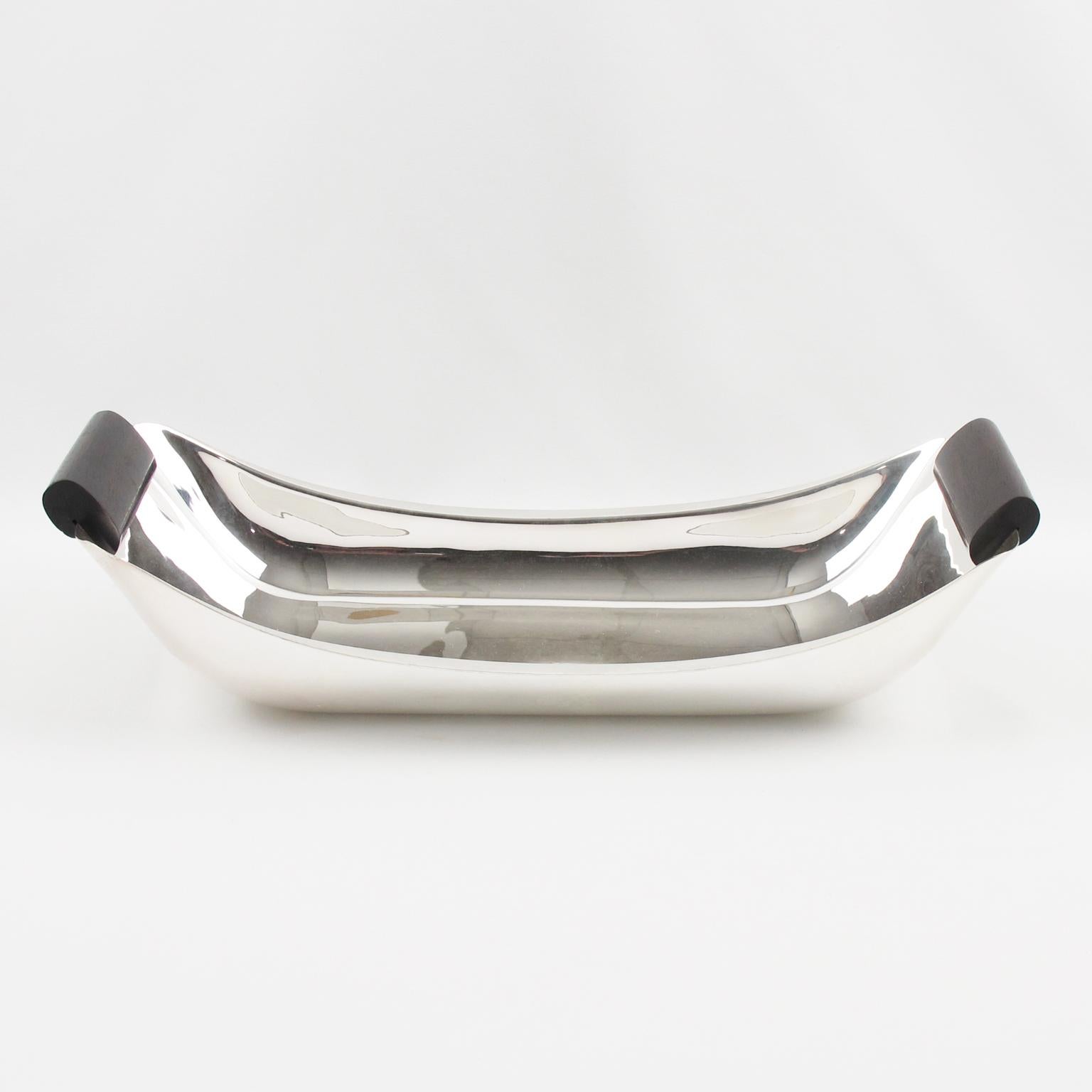 Ercuis Art Deco Silver Plate and Macassar Wood Bowl Centerpiece For Sale 3