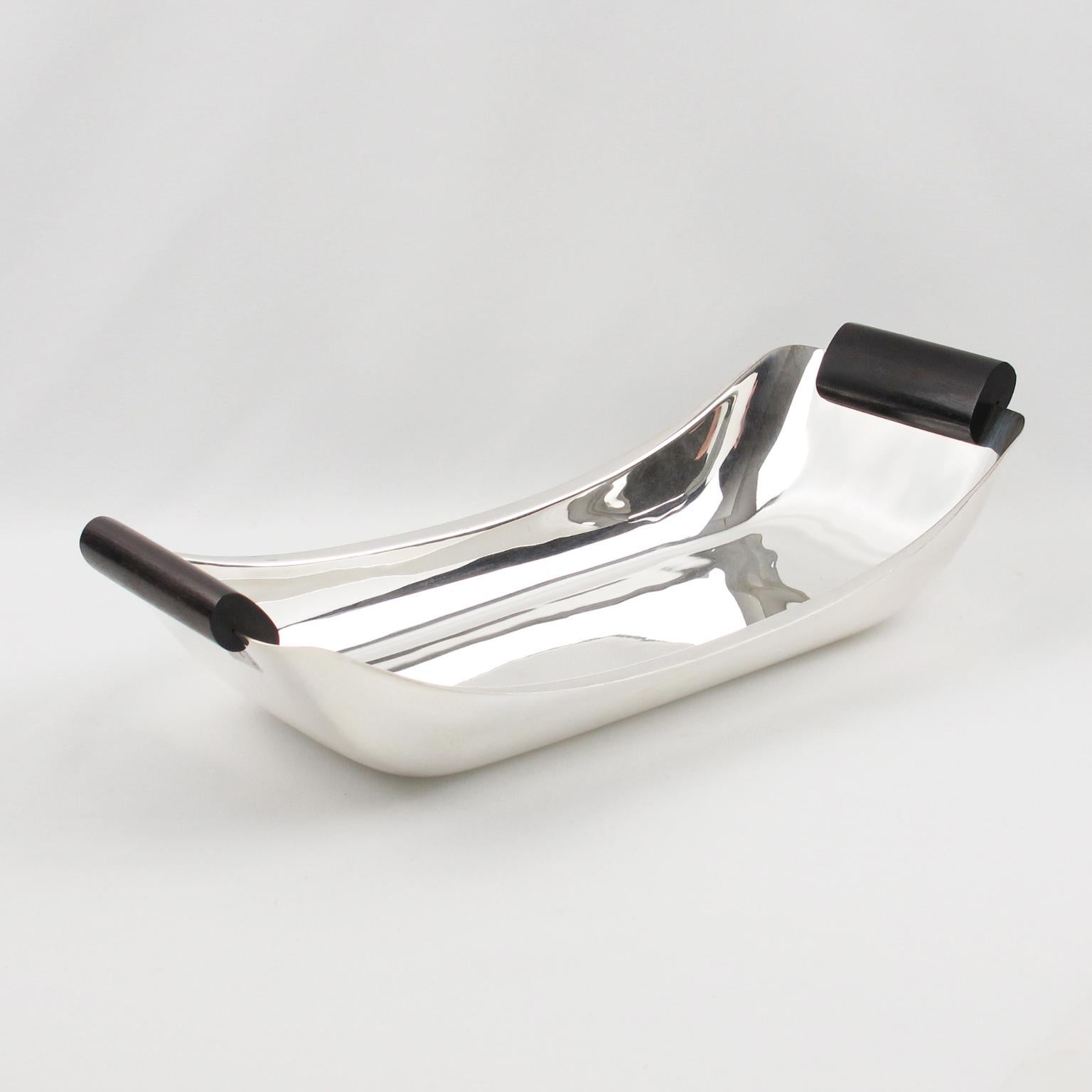 Centrotavola con ciotola in argento e legno di Macassar di Ercuis Art Deco in vendita 2