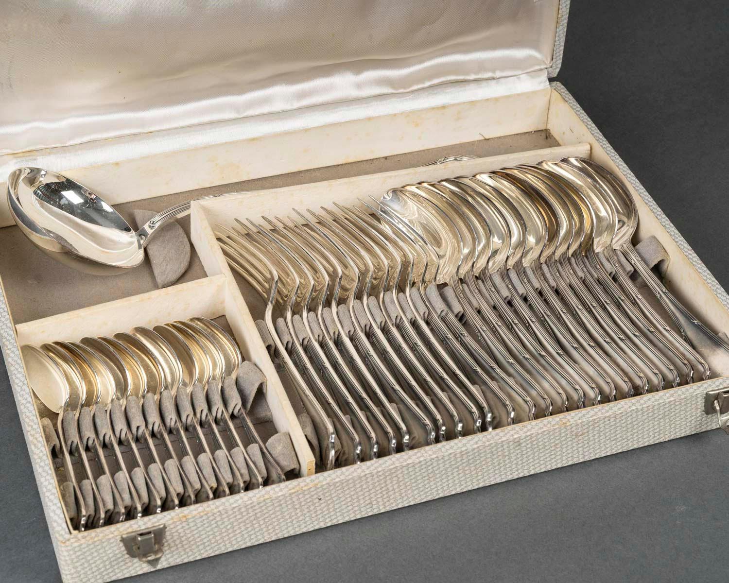 Mid-Century Modern Ercuis Cutlery Service, Silver Plated, 20th Century. For Sale