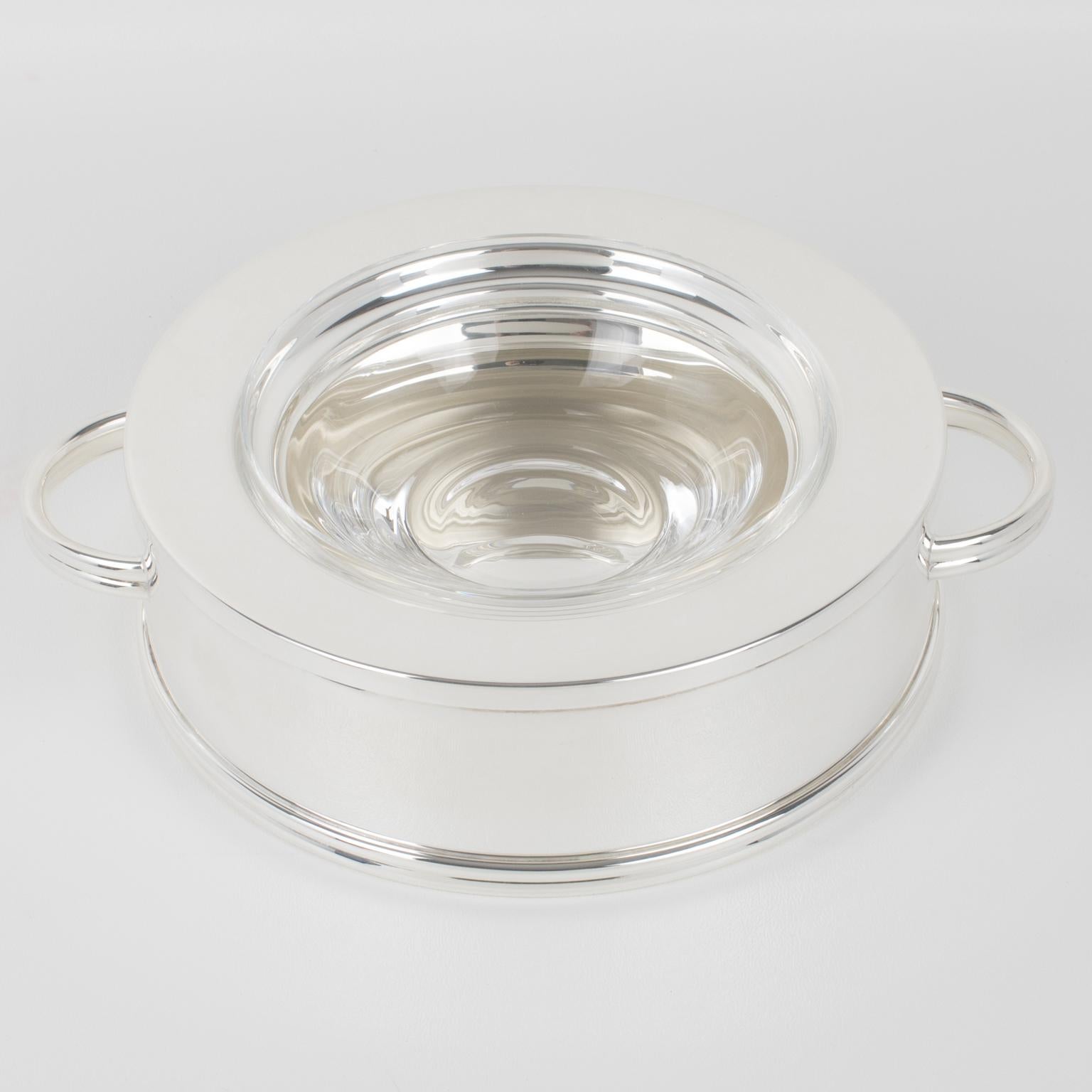 Modern Ercuis, Paris Crystal and Silver Plate Caviar Bowl Dish Server, circa 1960 For Sale