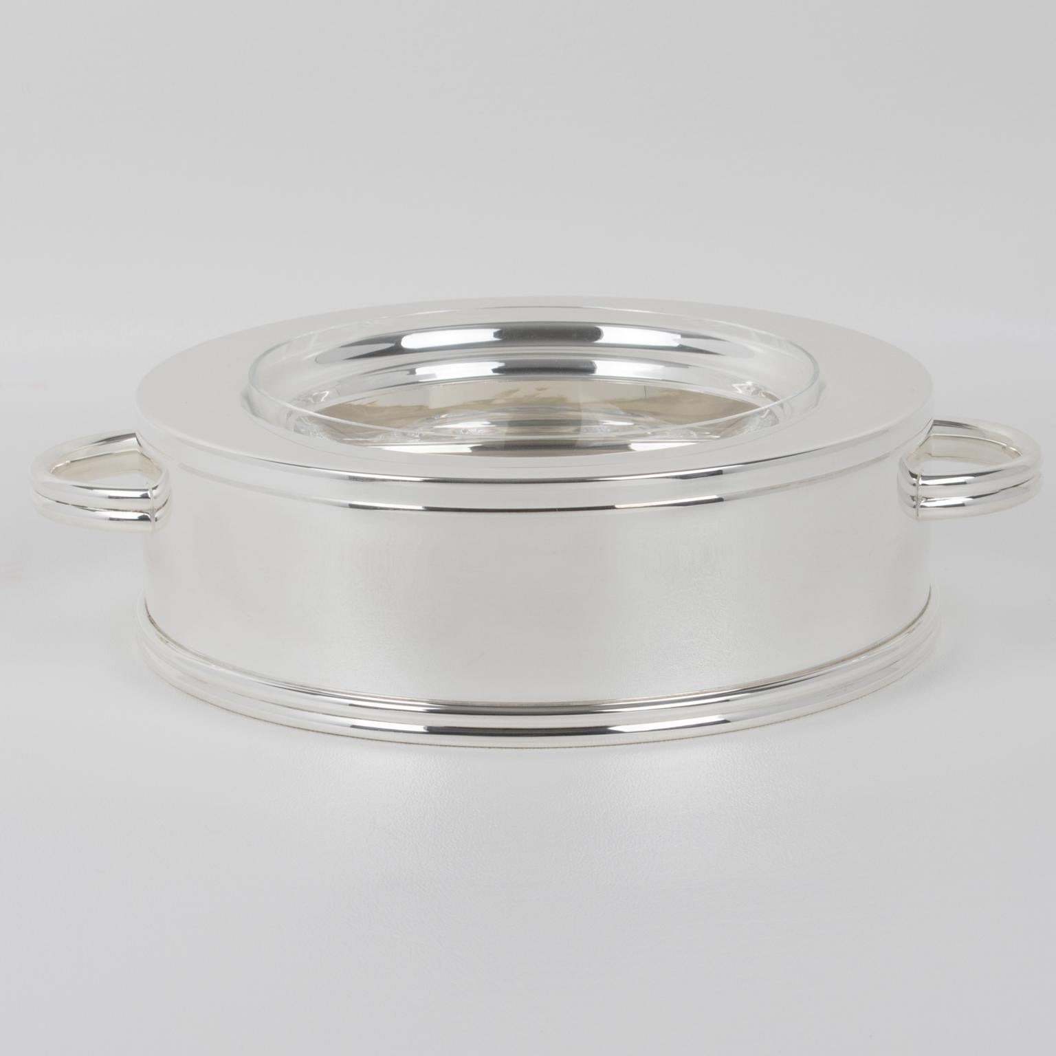 French Ercuis, Paris Crystal and Silver Plate Caviar Bowl Dish Server, circa 1960 For Sale