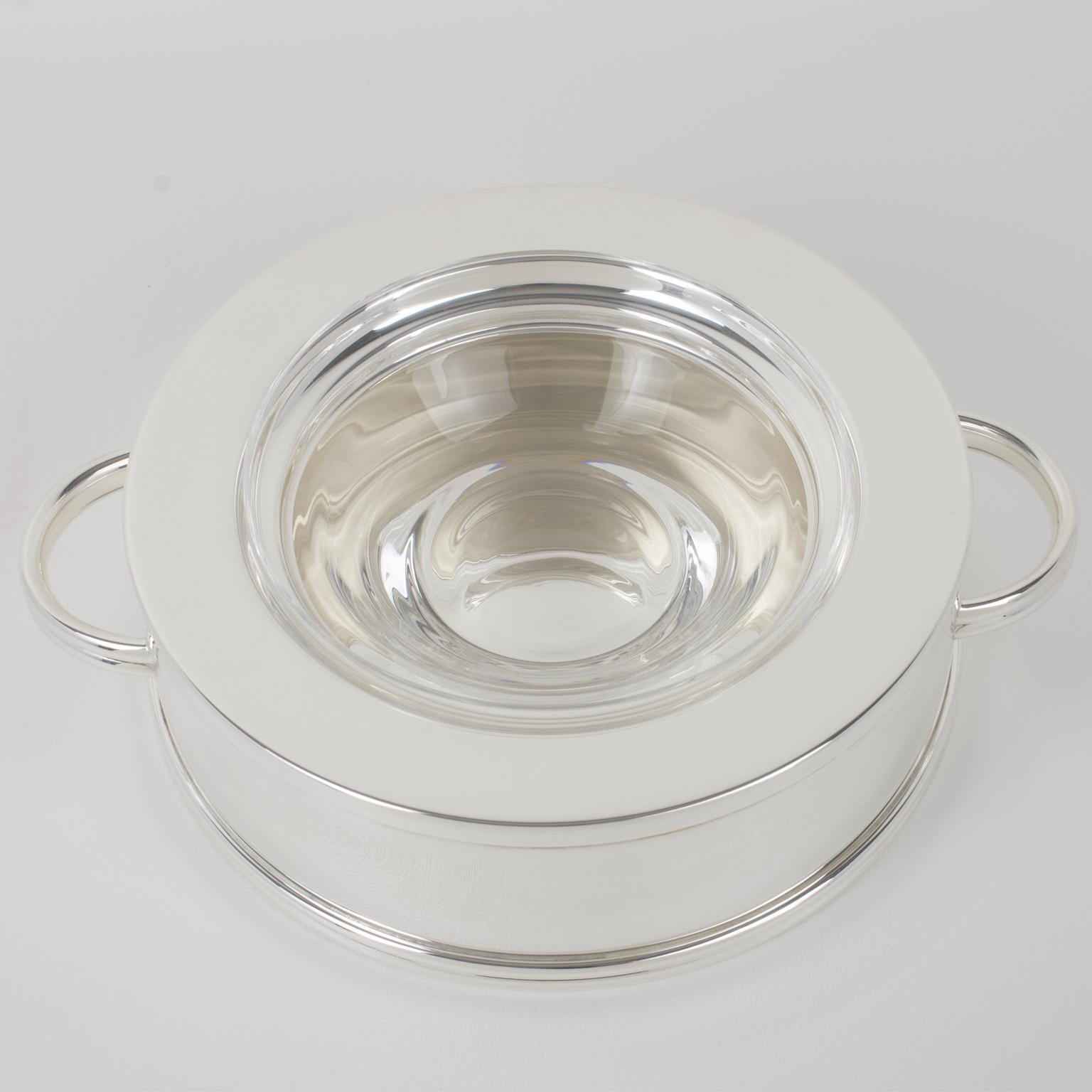 Ercuis, Paris Crystal and Silver Plate Caviar Bowl Dish Server, circa 1960 In Excellent Condition For Sale In Atlanta, GA